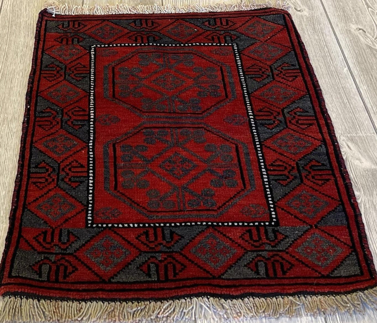 Afghan Turkmen Rug 22" x 30", Wool, Gray & Red, view 3