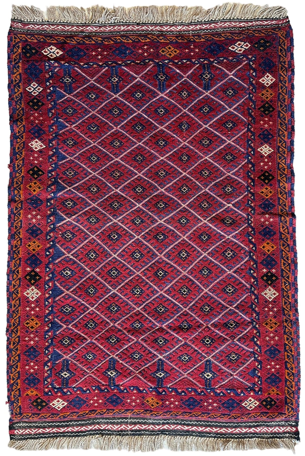 Vintage Afghan Mushwani Rug 3' x 4'6", Hand-Knotted Wool, c. 1990