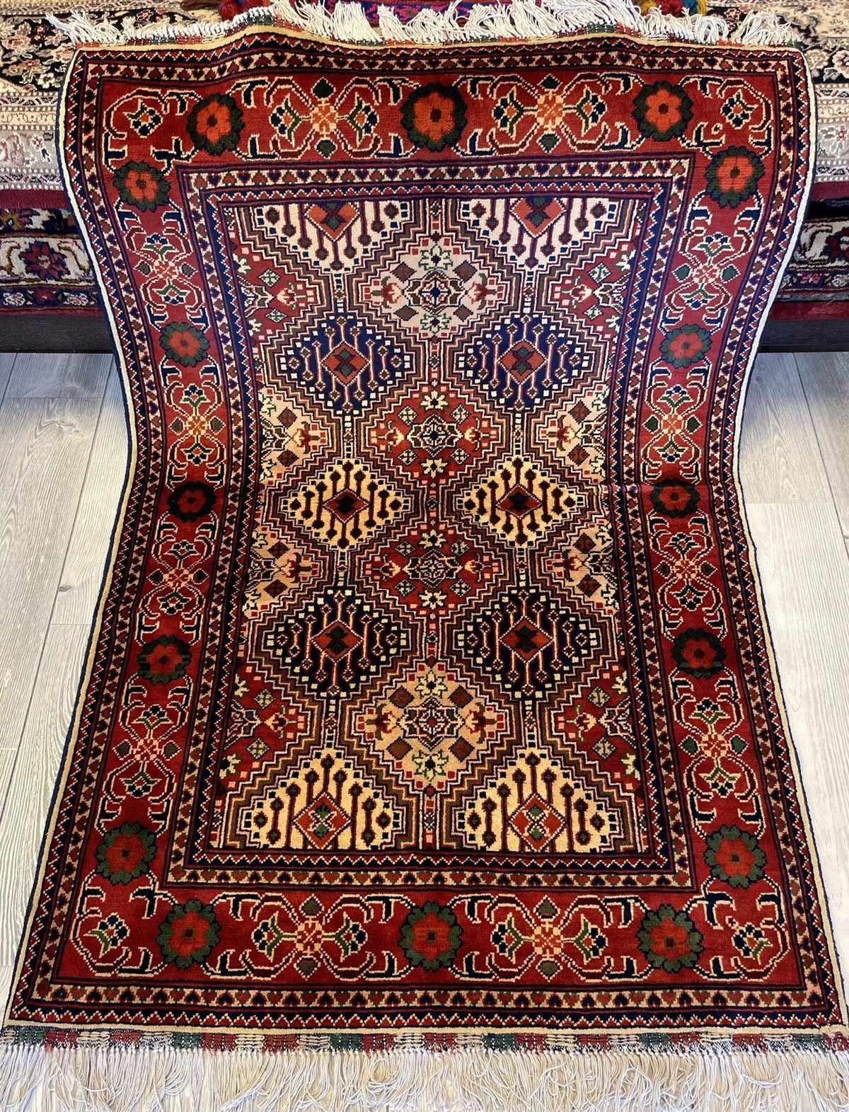 Afghan Yusuf Bayi Rug 3'4" x 5', Ghazni Wool, Blue, Cream & Orange, view 2