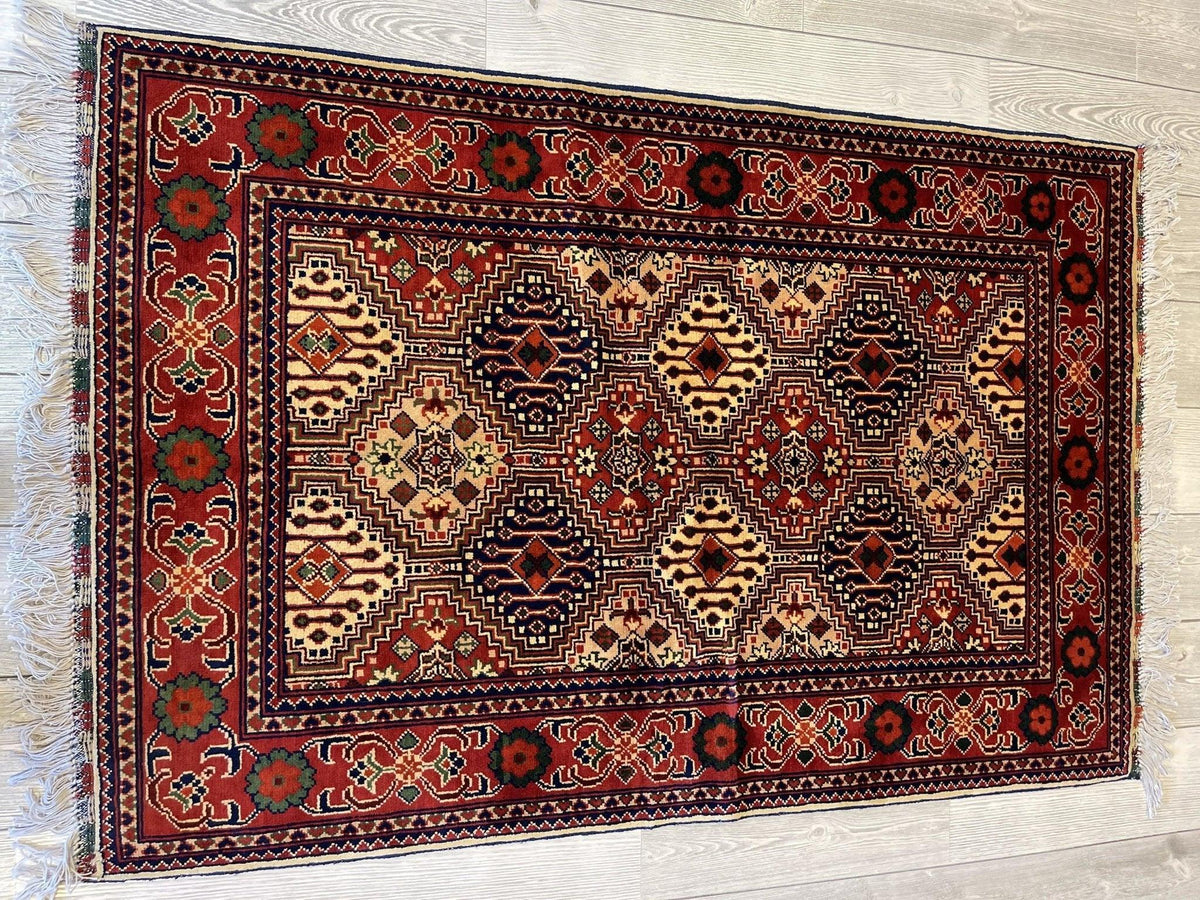 Afghan Yusuf Bayi Rug 3'4" x 5', Ghazni Wool, Blue, Cream & Orange, view 4