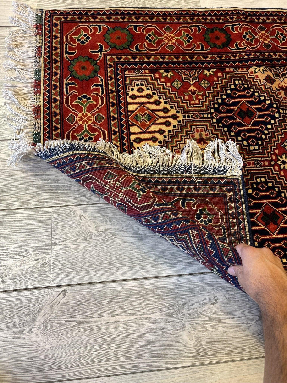 Afghan Yusuf Bayi Rug 3'4" x 5', Ghazni Wool, Blue, Cream & Orange, view 5