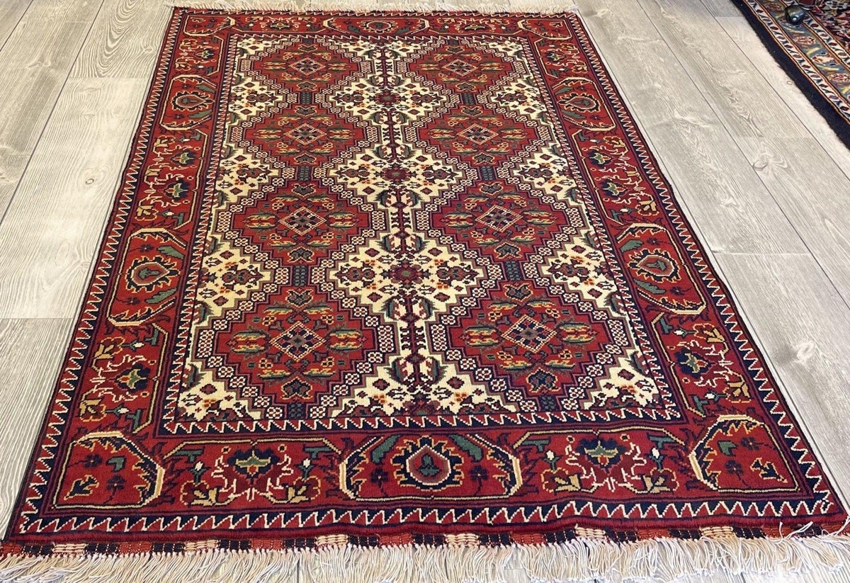 Afghan Yusuf Bayi Rug 3'5" x 5', Ghazni Wool, Cream & Red, view 3