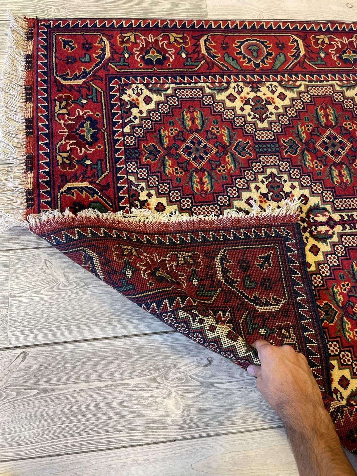 Afghan Yusuf Bayi Rug 3'5" x 5', Ghazni Wool, Cream & Red, view 5