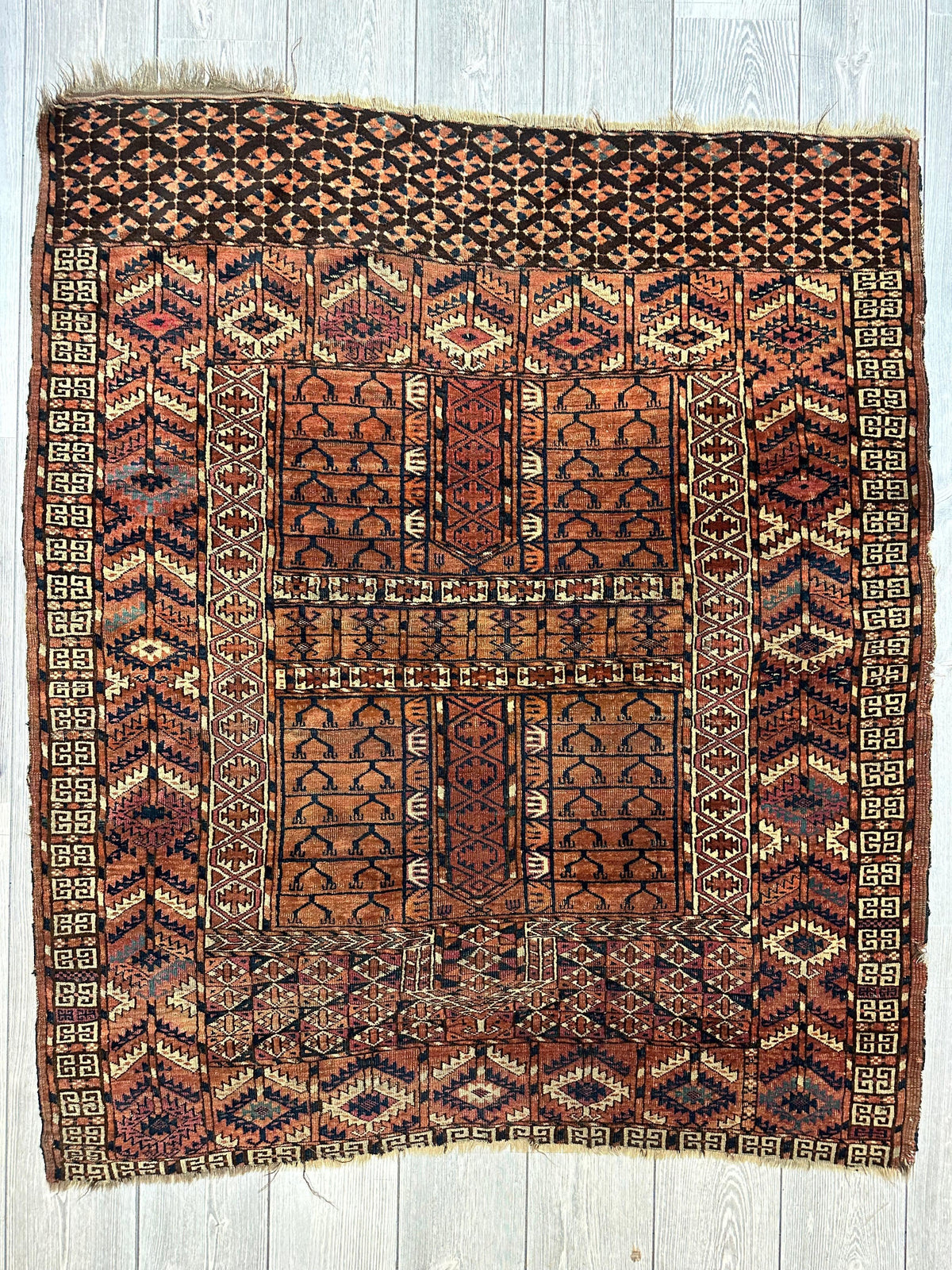 Antique Tekke Rug 4' x 4'8", Hand-Knotted Wool, 1880s, view 3