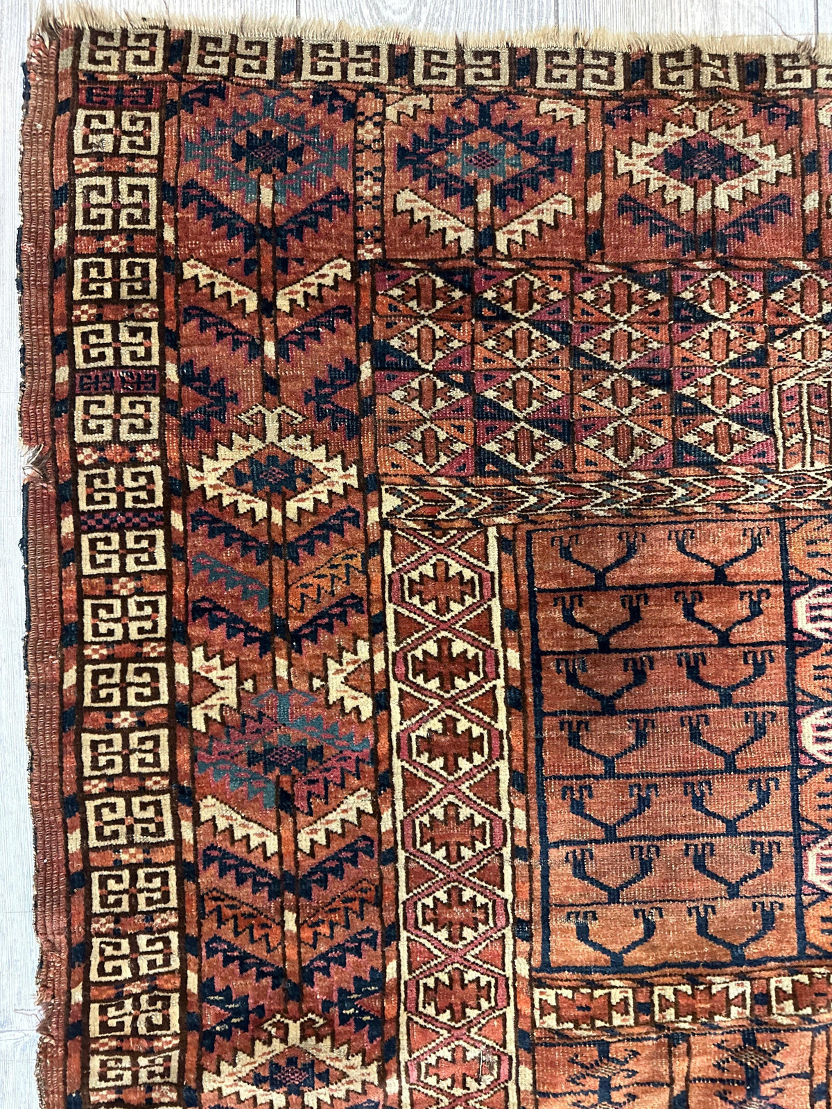 Antique Tekke Rug 4' x 4'8", Hand-Knotted Wool, 1880s, view 8