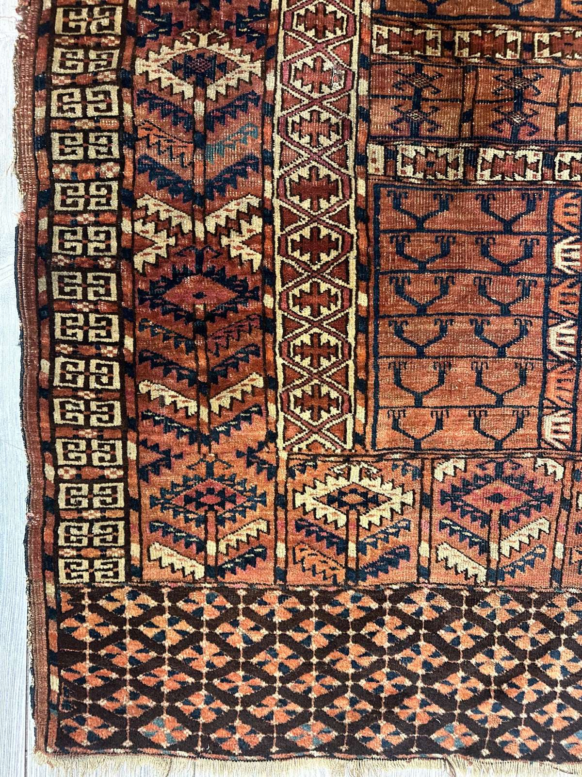 Antique Tekke Rug 4' x 4'8", Hand-Knotted Wool, 1880s, view 9