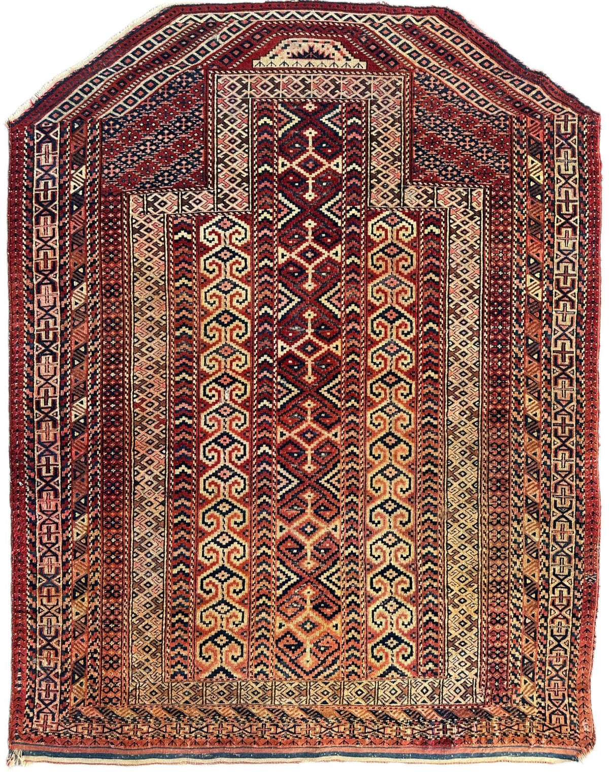 Antique Turkmen Prayer Rug 4' x 5'2", 1890s