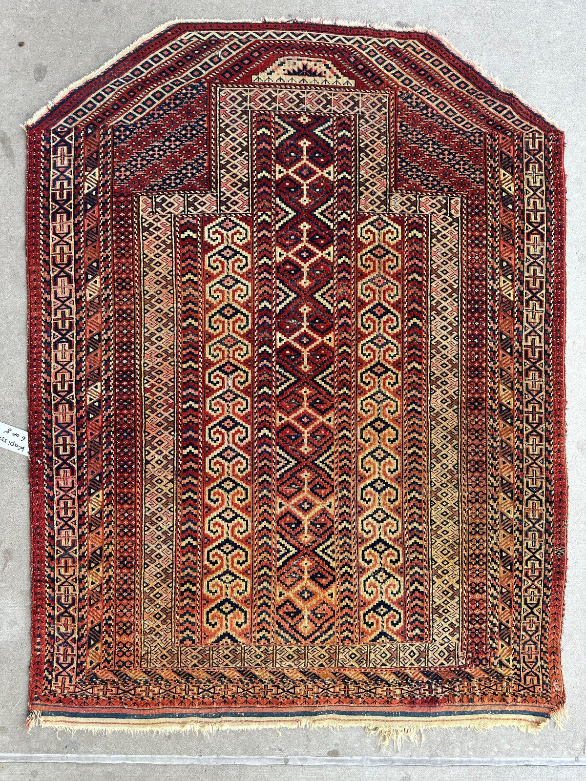 Antique Turkmen Prayer Rug 4' x 5'2", 1890s, view 10
