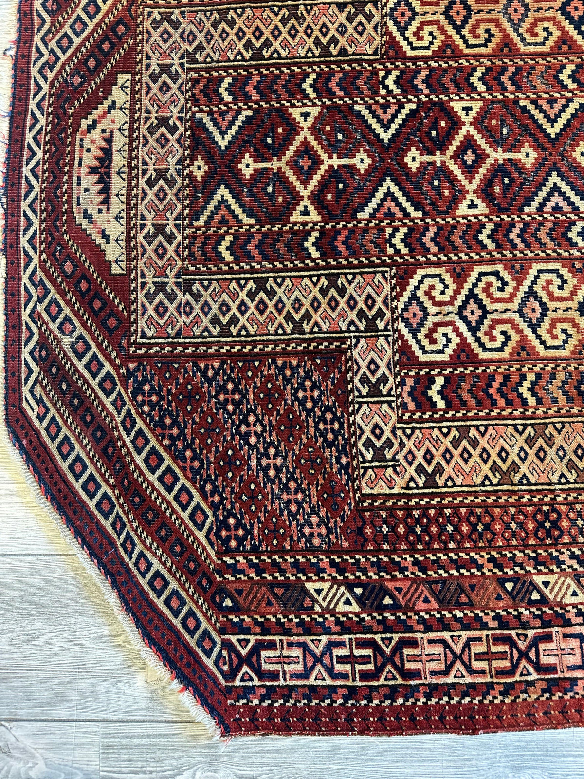 Antique Turkmen Prayer Rug 4' x 5'2", 1890s, view 3