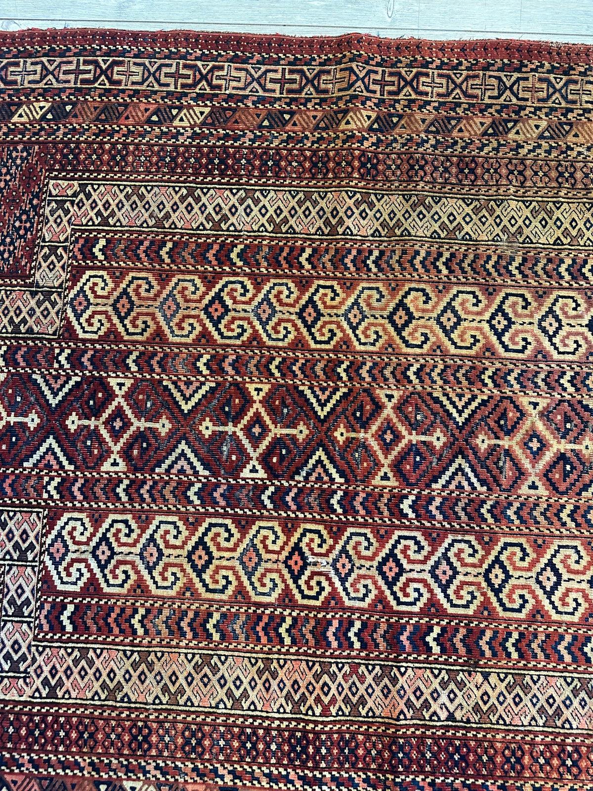 Antique Turkmen Prayer Rug 4' x 5'2", 1890s, view 8
