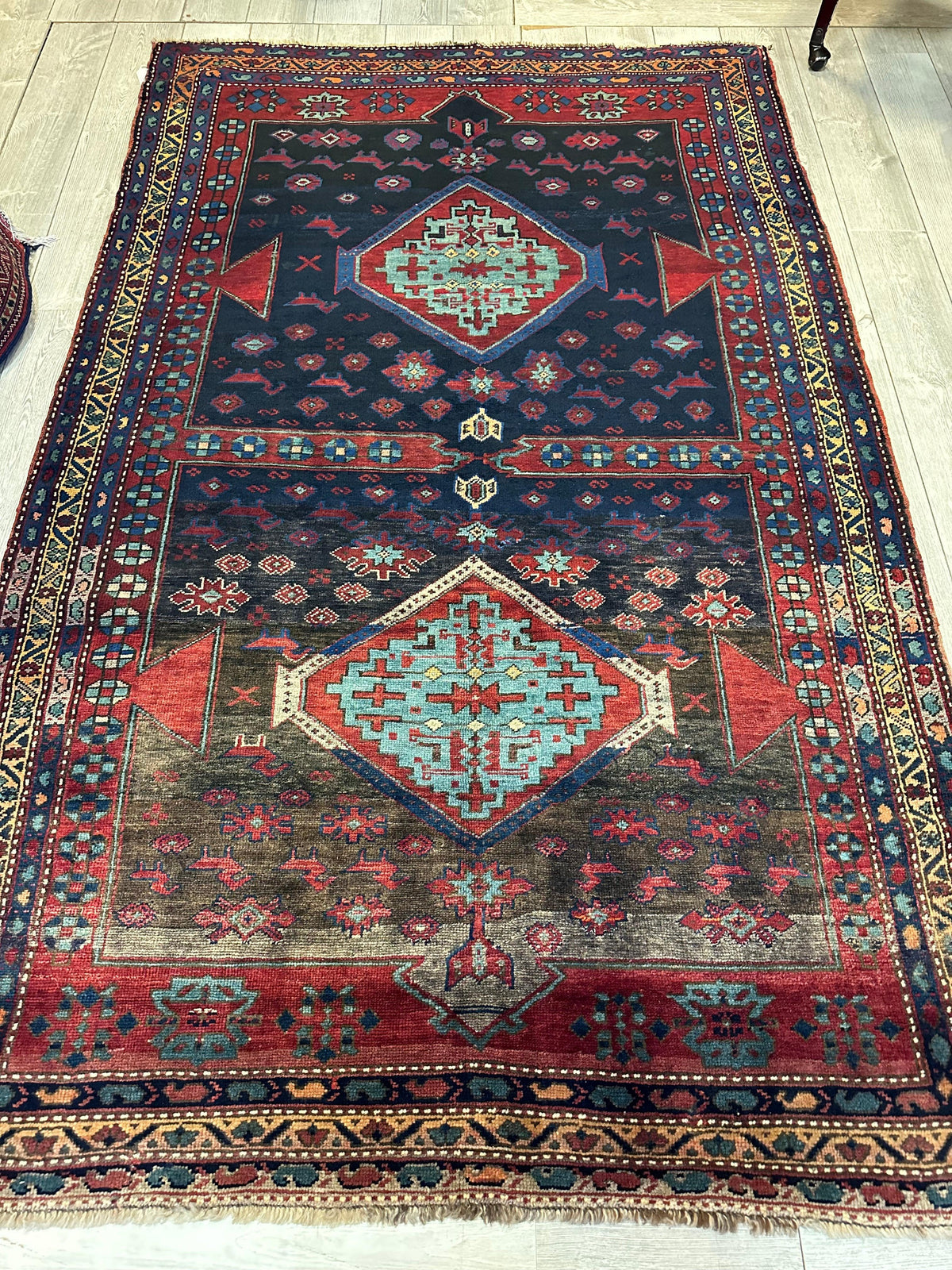 Antique Caucasian Kazak Rug 5'3" x 8'3", Hand-Knotted Wool, c. 1900, view 12