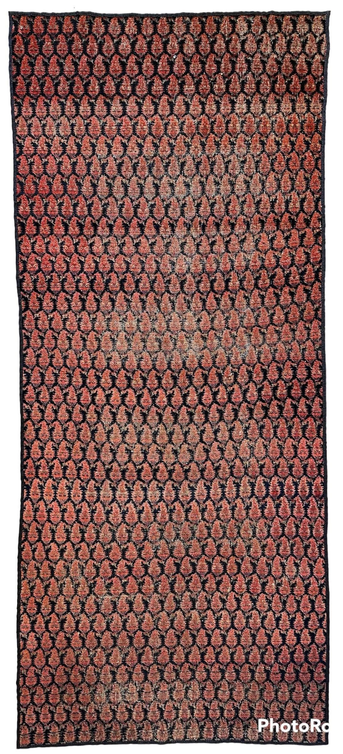 Antique Persian Kurdish Fragment 3'3" x 7'7", Hand-Knotted Wool, 1880s