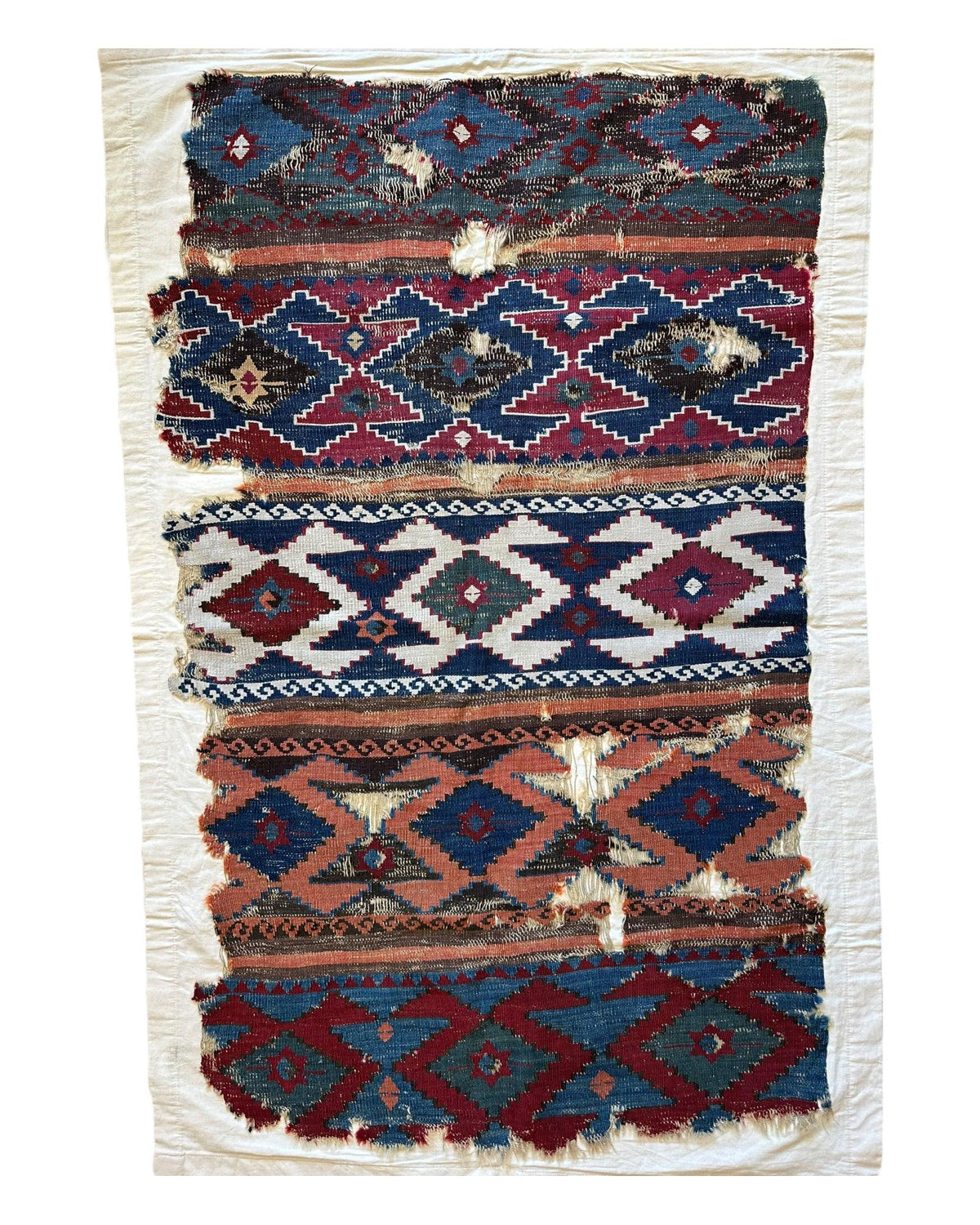 Antique Anatolian Kilim Fragment 3' x 4'9", Hand-Woven Wool, Red