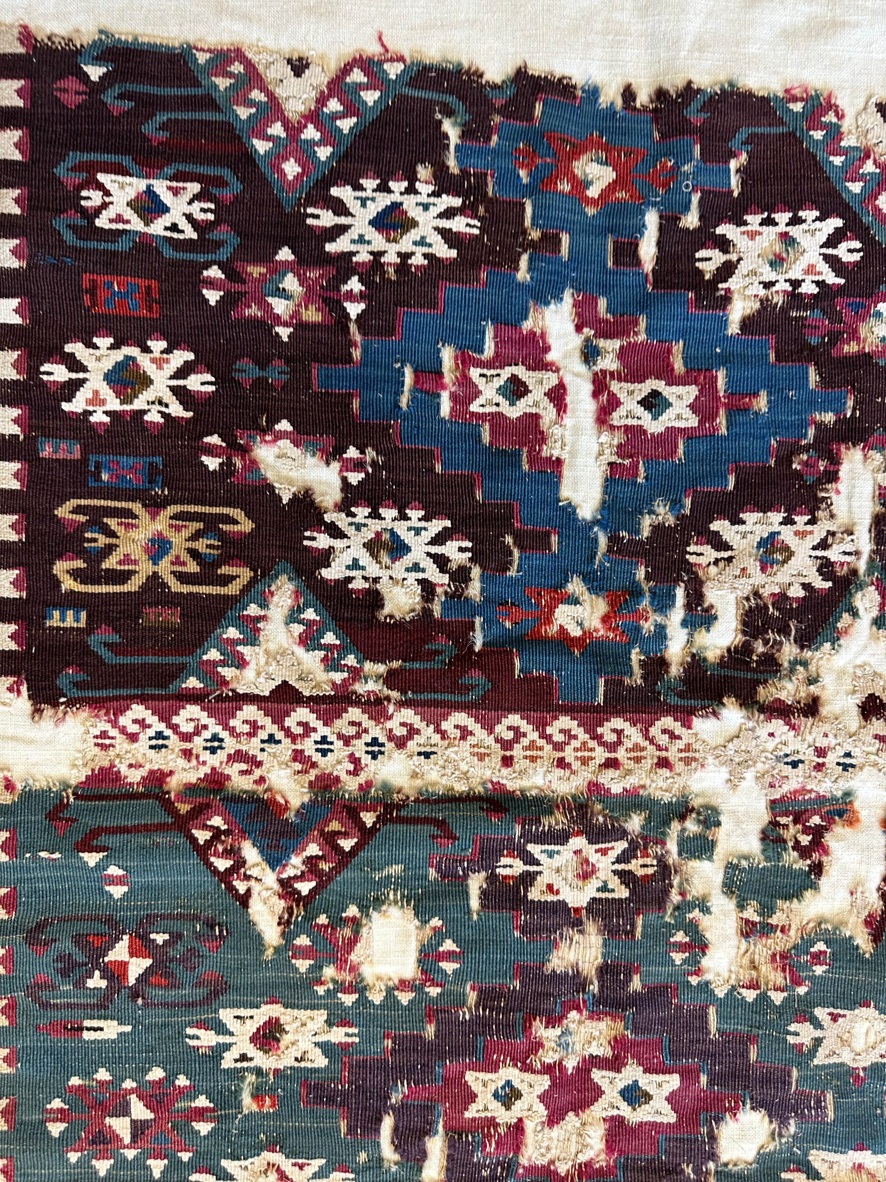 Antique Anatolian Rug Fragment, 19th Century Hand-Woven Wool, view 4