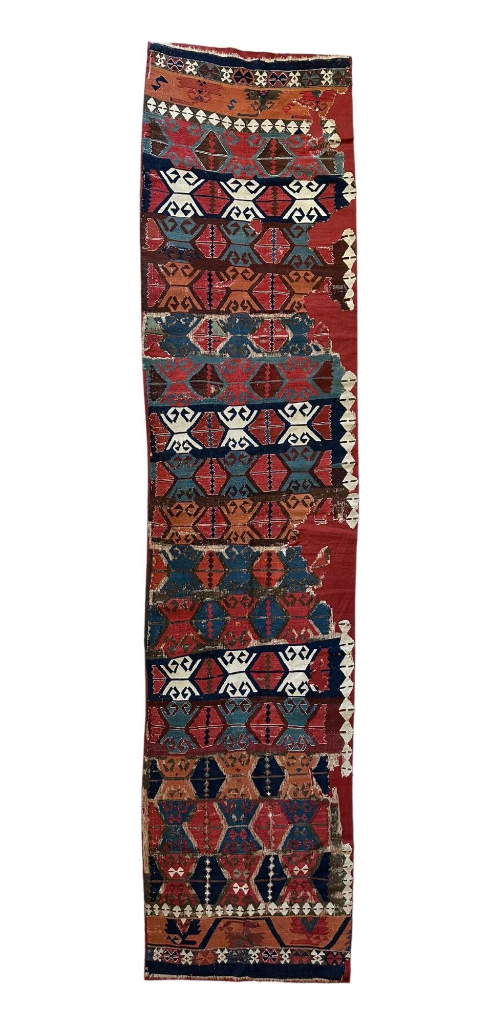 Antique Anatolian Kilim Fragment 2'4" x 10'8", 19th-Century Wool