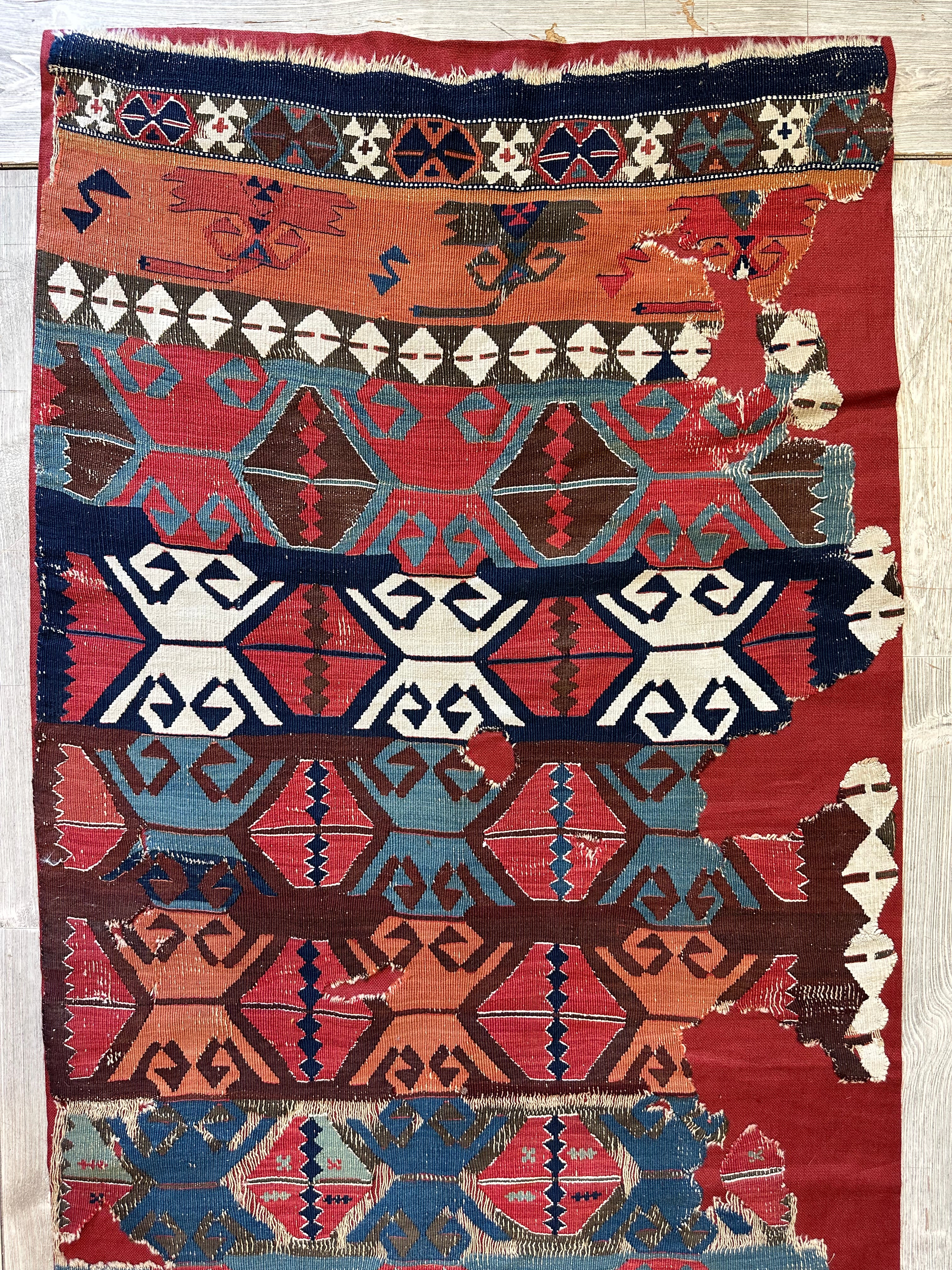 Antique Anatolian Kilim Fragment 2'4" x 10'8", 19th-Century Wool, view 3