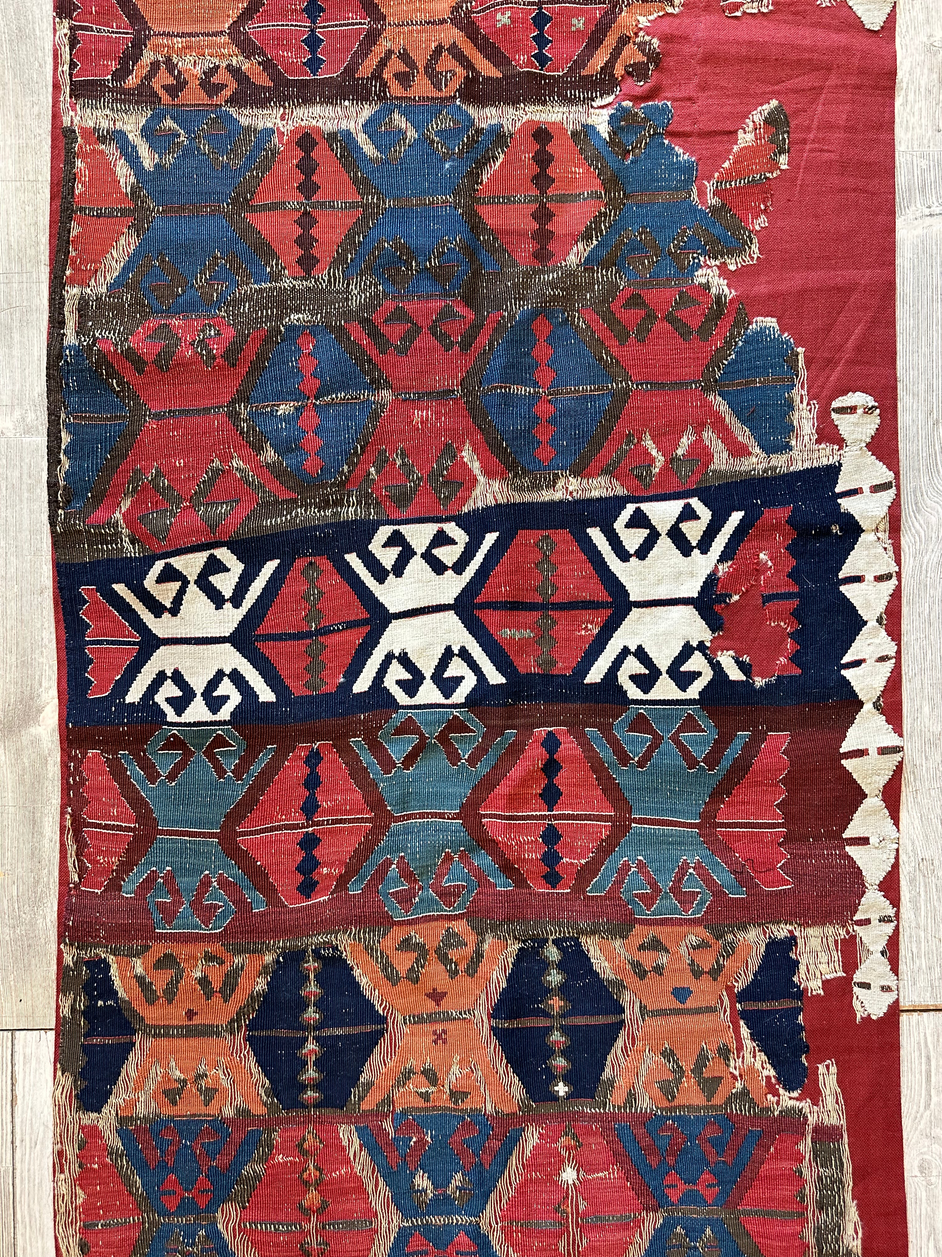 Antique Anatolian Kilim Fragment 2'4" x 10'8", 19th-Century Wool, view 4