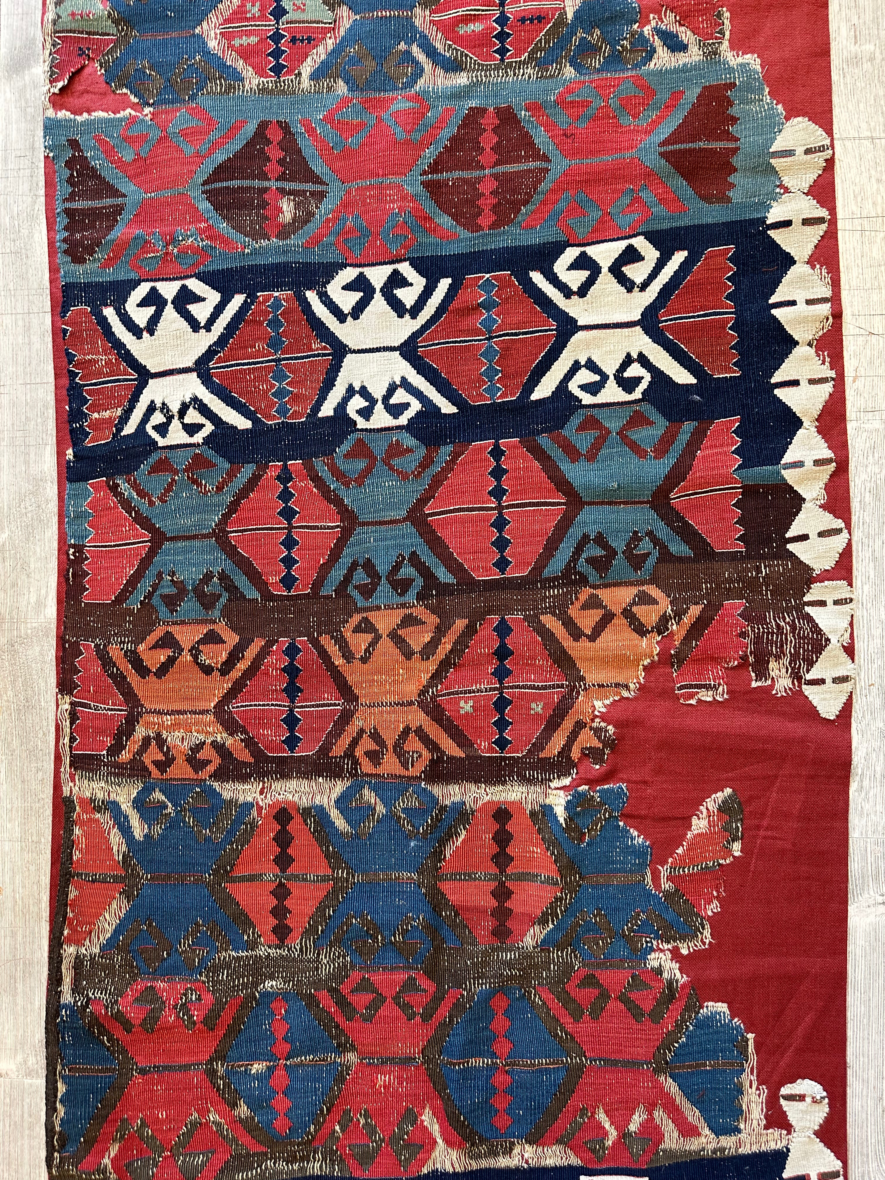 Antique Anatolian Kilim Fragment 2'4" x 10'8", 19th-Century Wool, view 5