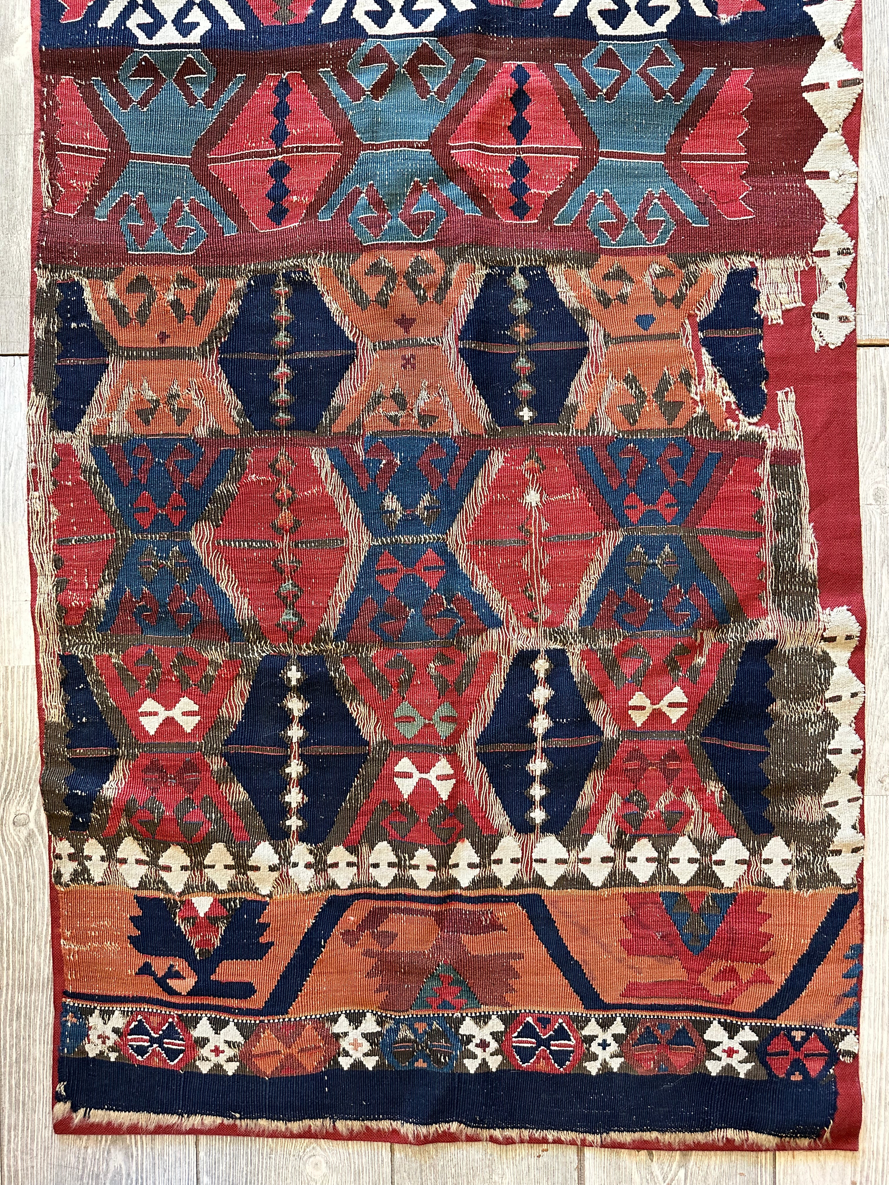 Antique Anatolian Kilim Fragment 2'4" x 10'8", 19th-Century Wool, view 6