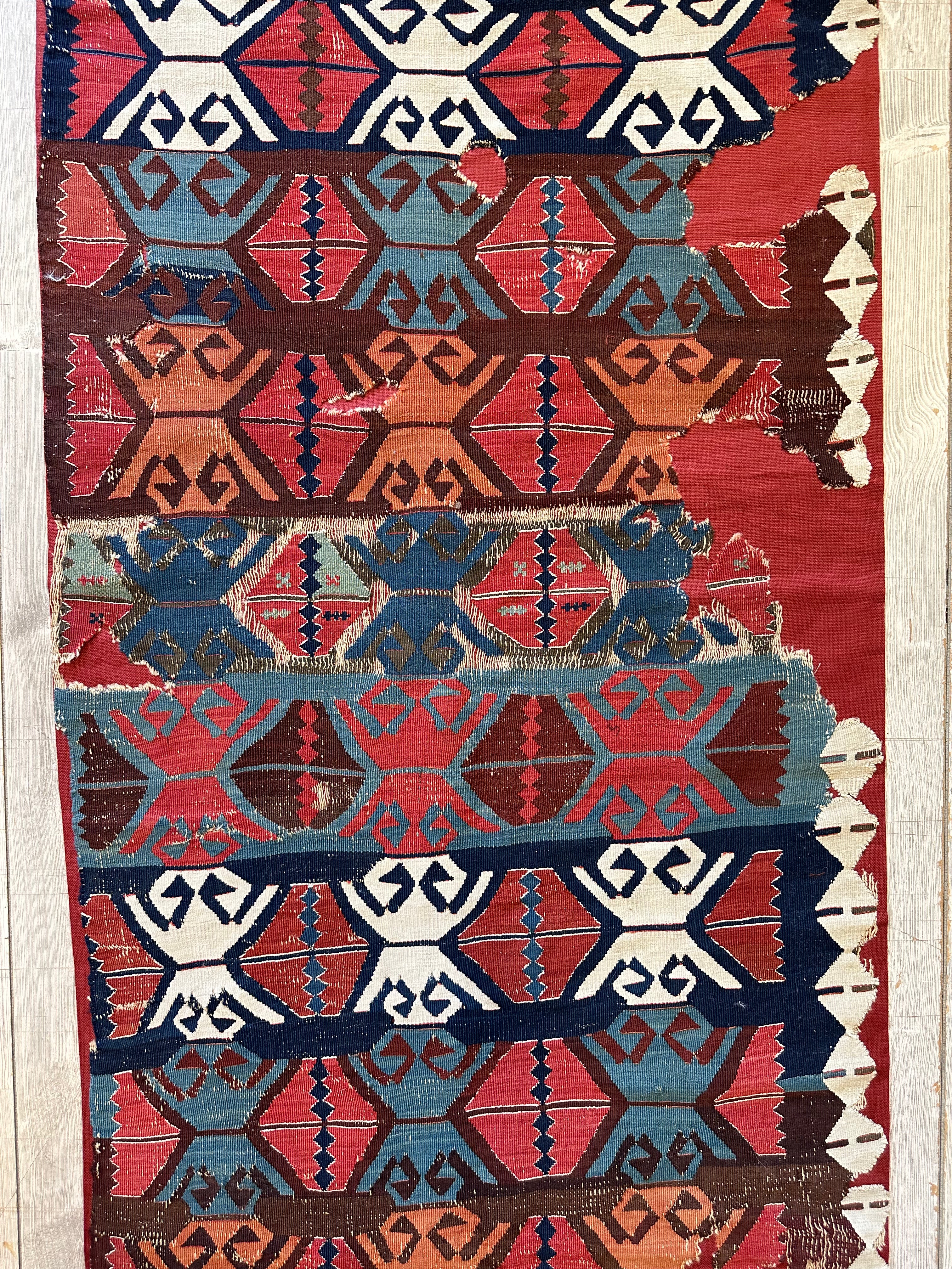 Antique Anatolian Kilim Fragment 2'4" x 10'8", 19th-Century Wool, view 7