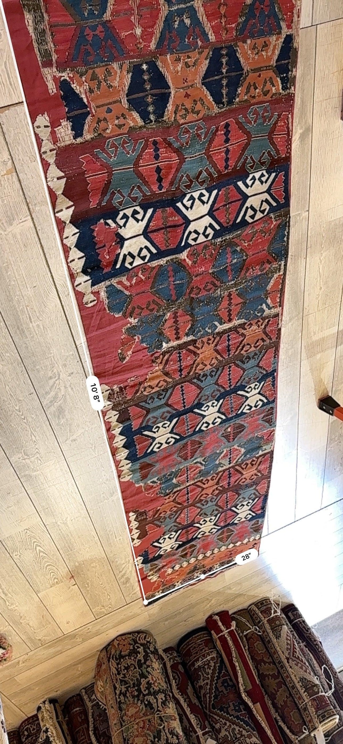 Antique Anatolian Kilim Fragment 2'4" x 10'8", 19th-Century Wool, view 9