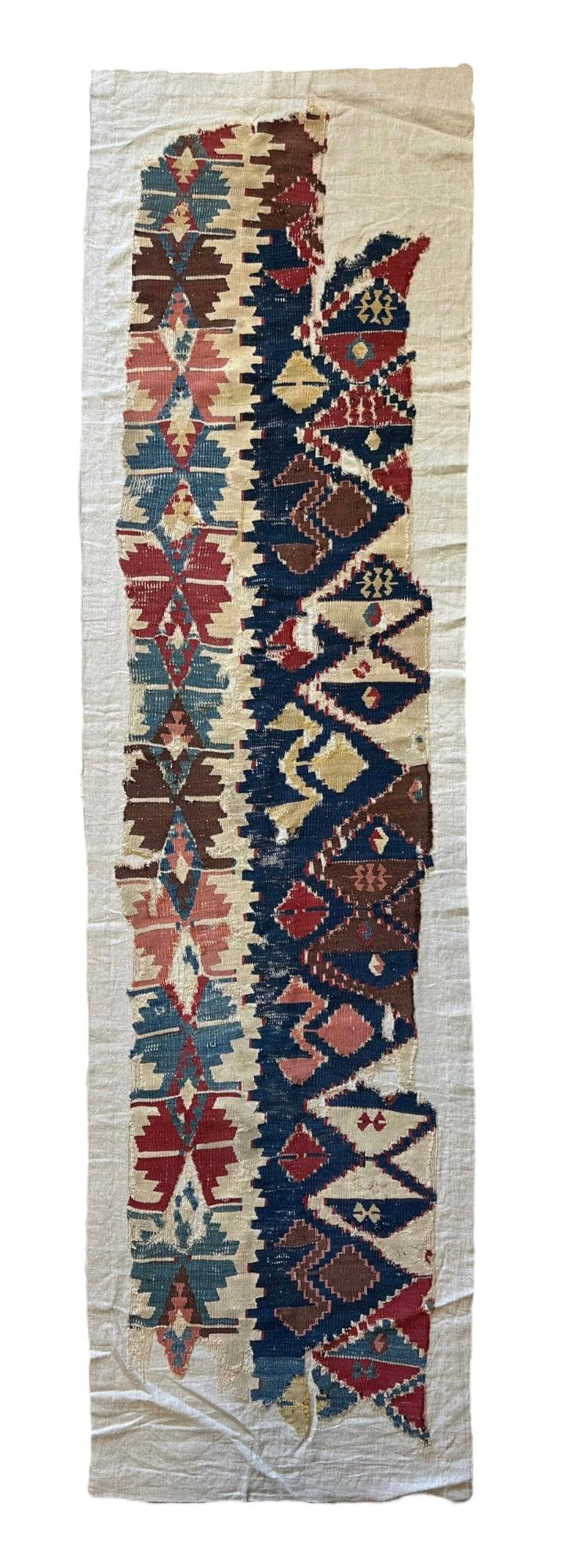 Antique Anatolian Kilim Fragment 2'5" x 8'9", Hand-Woven Wool, Red