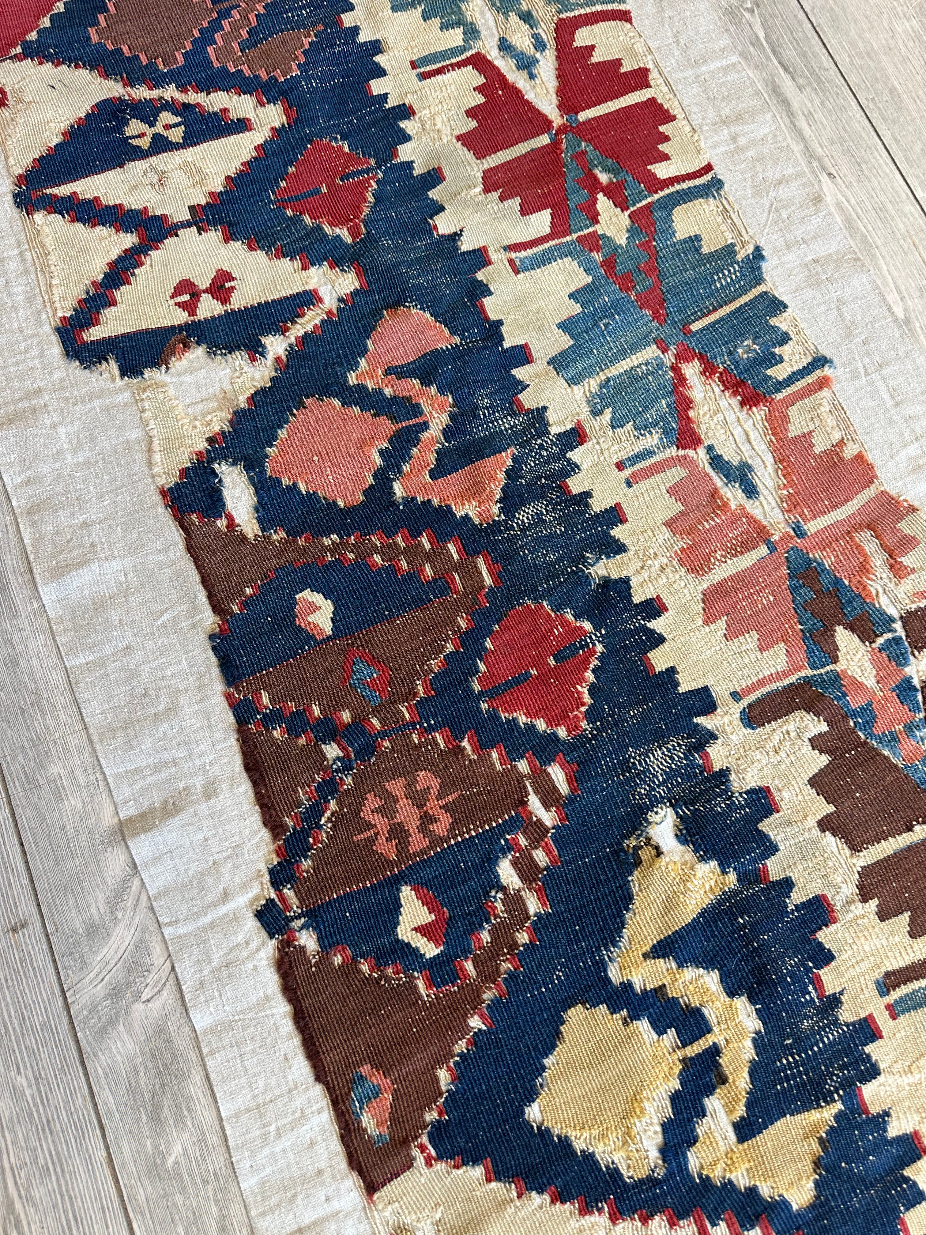 Antique Anatolian Kilim Fragment 2'5" x 8'9", Hand-Woven Wool, Red, view 4