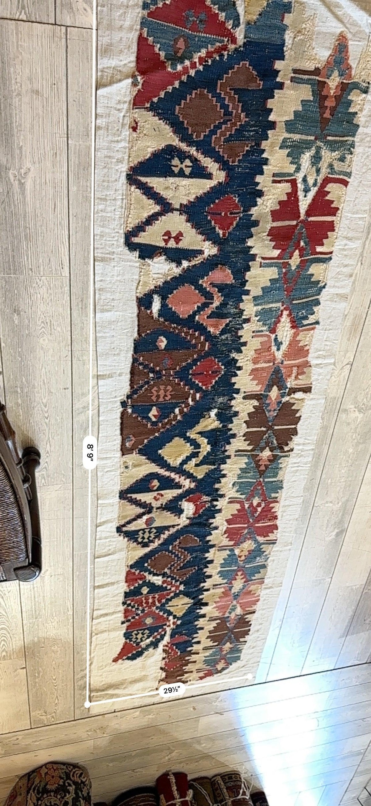 Antique Anatolian Kilim Fragment 2'5" x 8'9", Hand-Woven Wool, Red, view 8