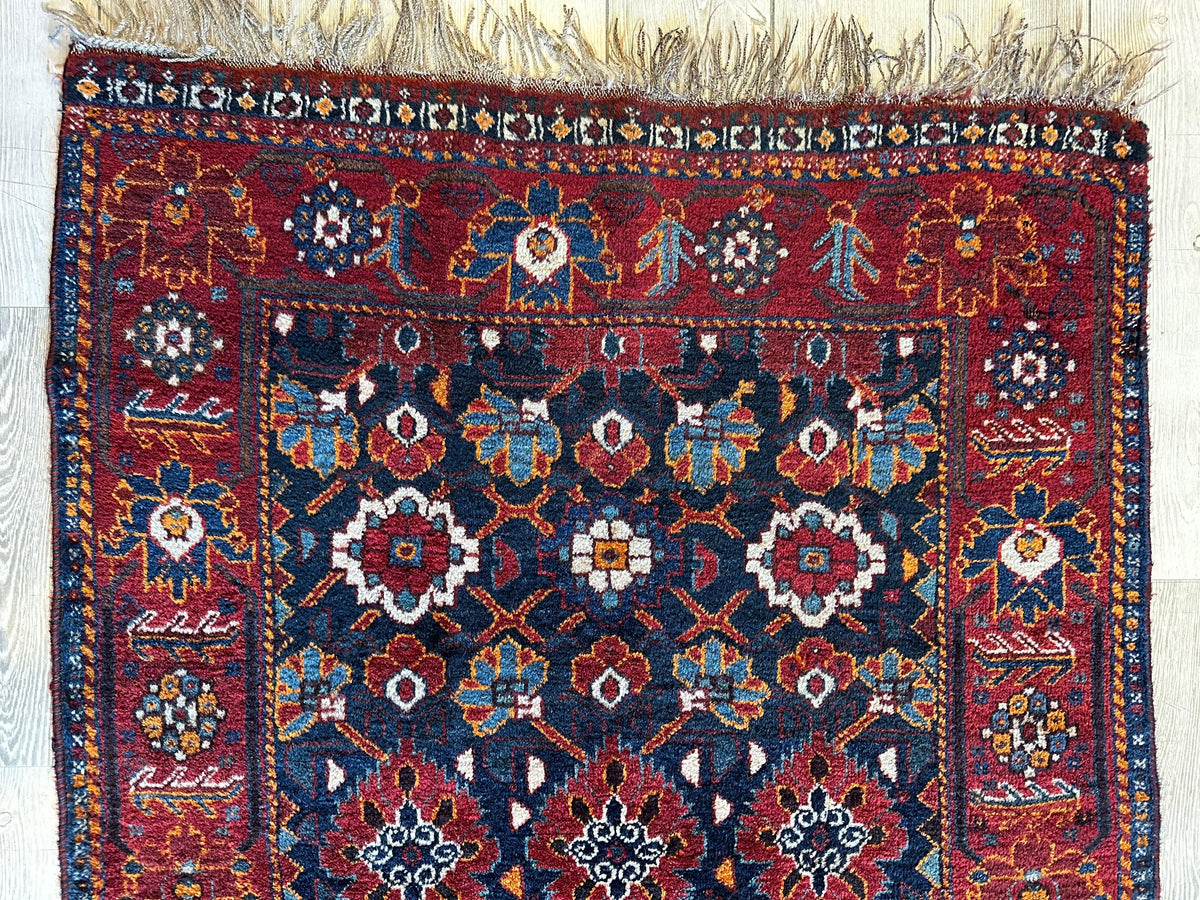 Antique Persian Khamseh Rug 3'10" x 5'5", Hand-Knotted Wool, 1920s, view 3