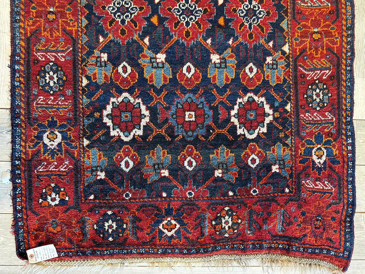 Antique Persian Khamseh Rug 3'10" x 5'5", Hand-Knotted Wool, 1920s, view 4