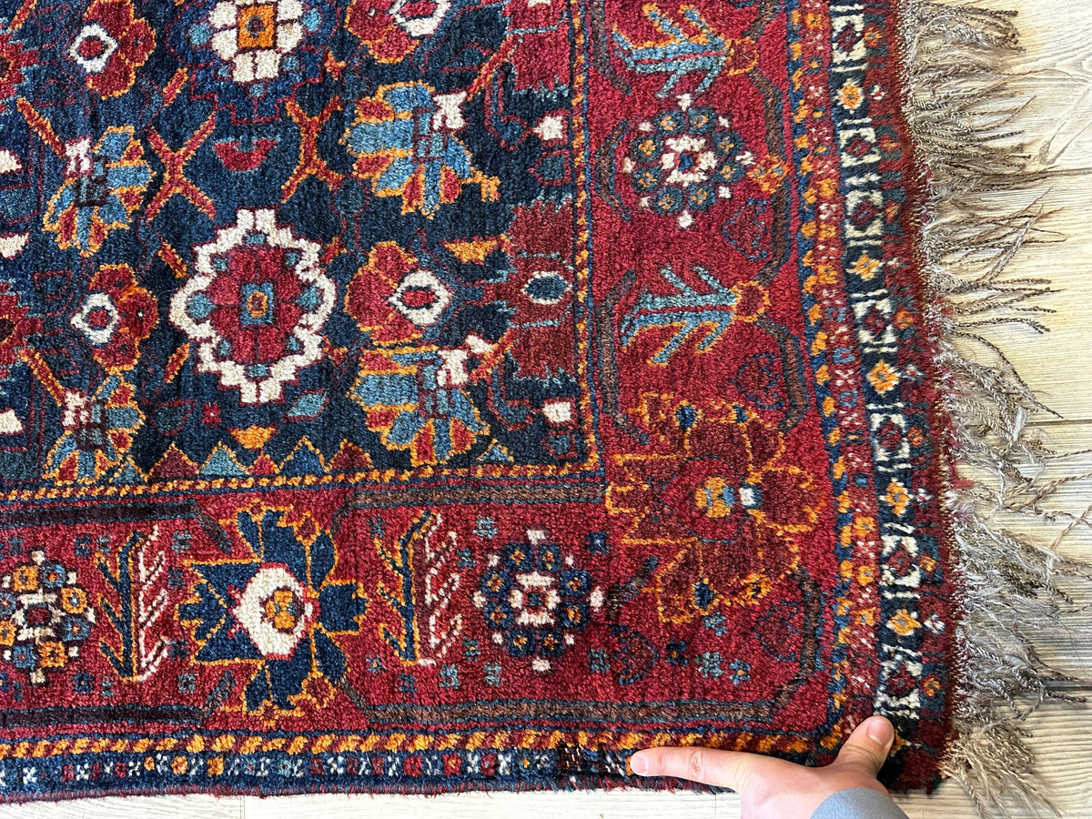 Antique Persian Khamseh Rug 3'10" x 5'5", Hand-Knotted Wool, 1920s, view 5