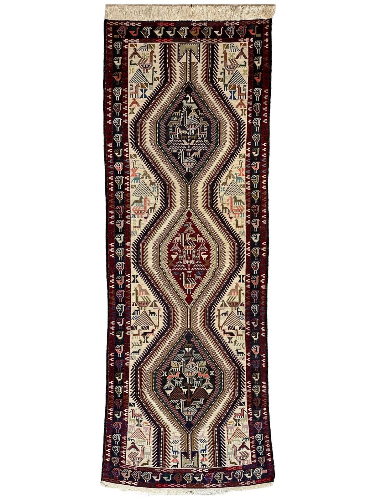 Vintage Shahsavan Soumak Runner 3'2" x 8'11", Hand-Woven Wool, 1950s