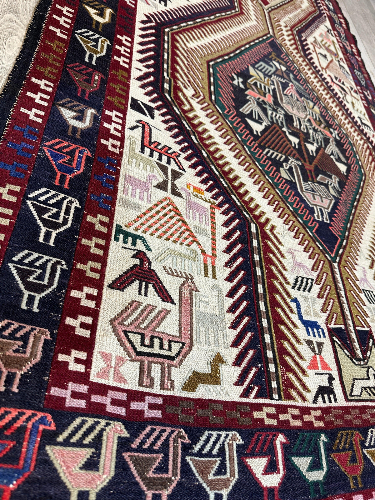 Vintage Shahsavan Soumak Runner 3'2" x 8'11", Hand-Woven Wool, 1950s, view 2