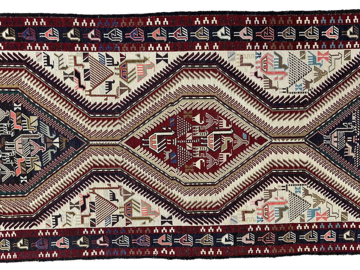 Vintage Shahsavan Soumak Runner 3'2" x 8'11", Hand-Woven Wool, 1950s, view 6