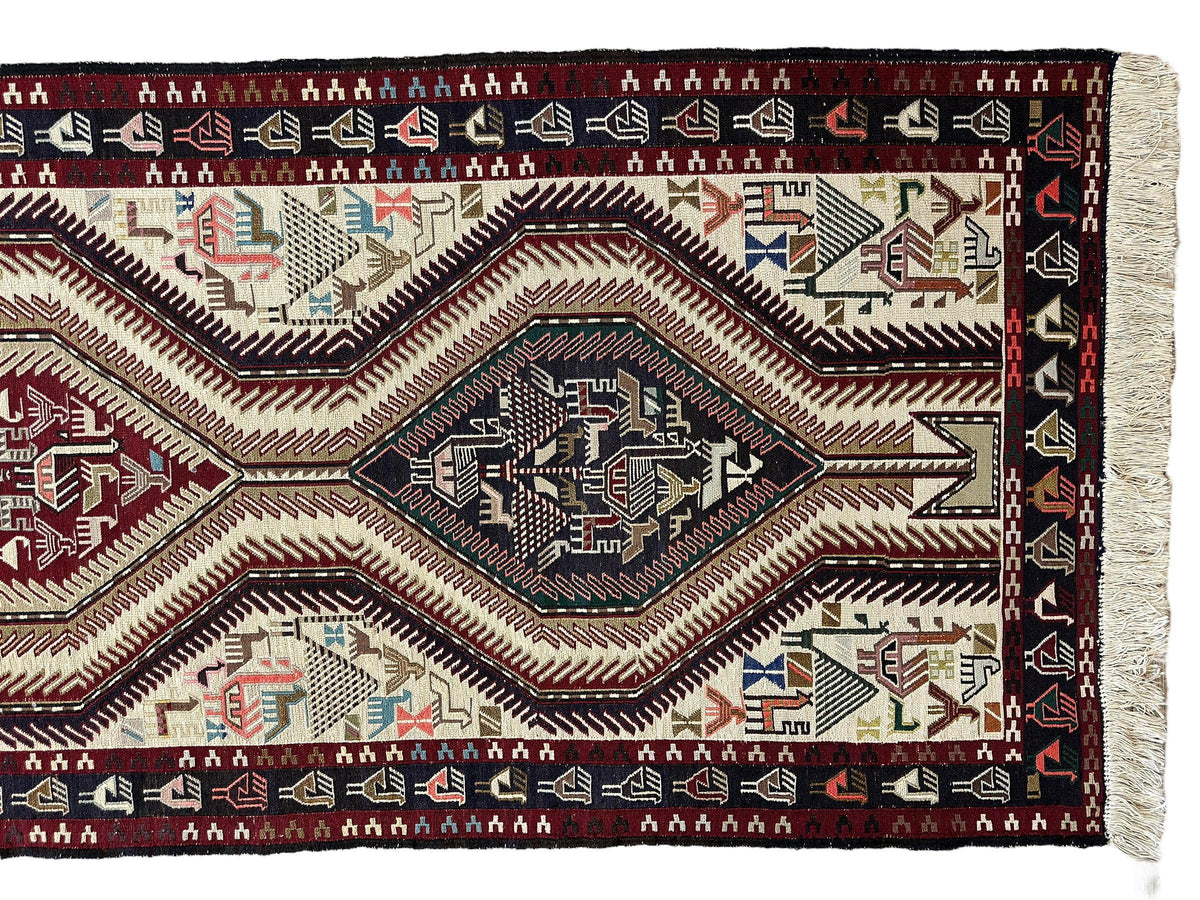Vintage Shahsavan Soumak Runner 3'2" x 8'11", Hand-Woven Wool, 1950s, view 7