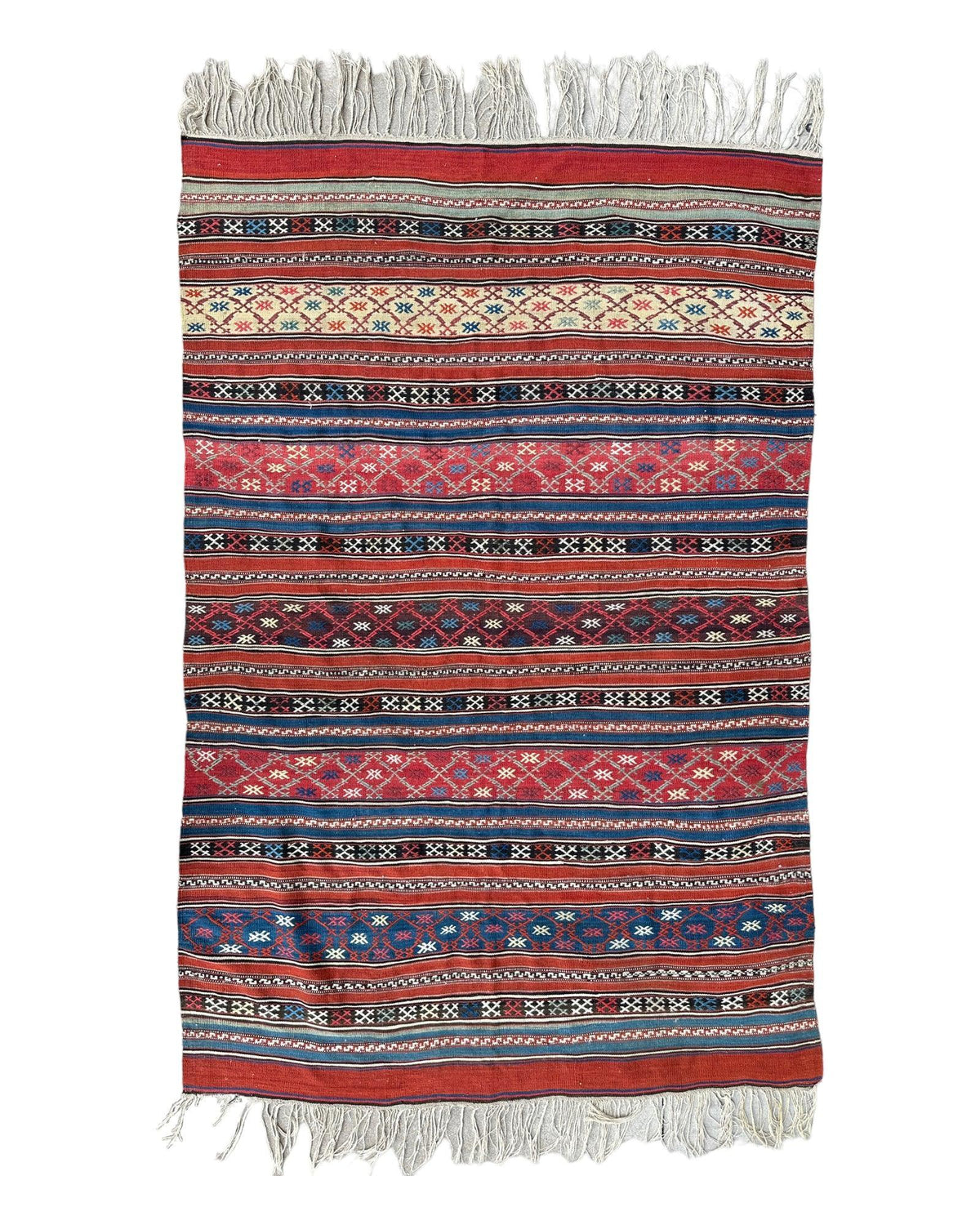 Antique Shahsavan Soumak Rug 4'9" x 7'4", Hand-Woven Wool, c. 1900