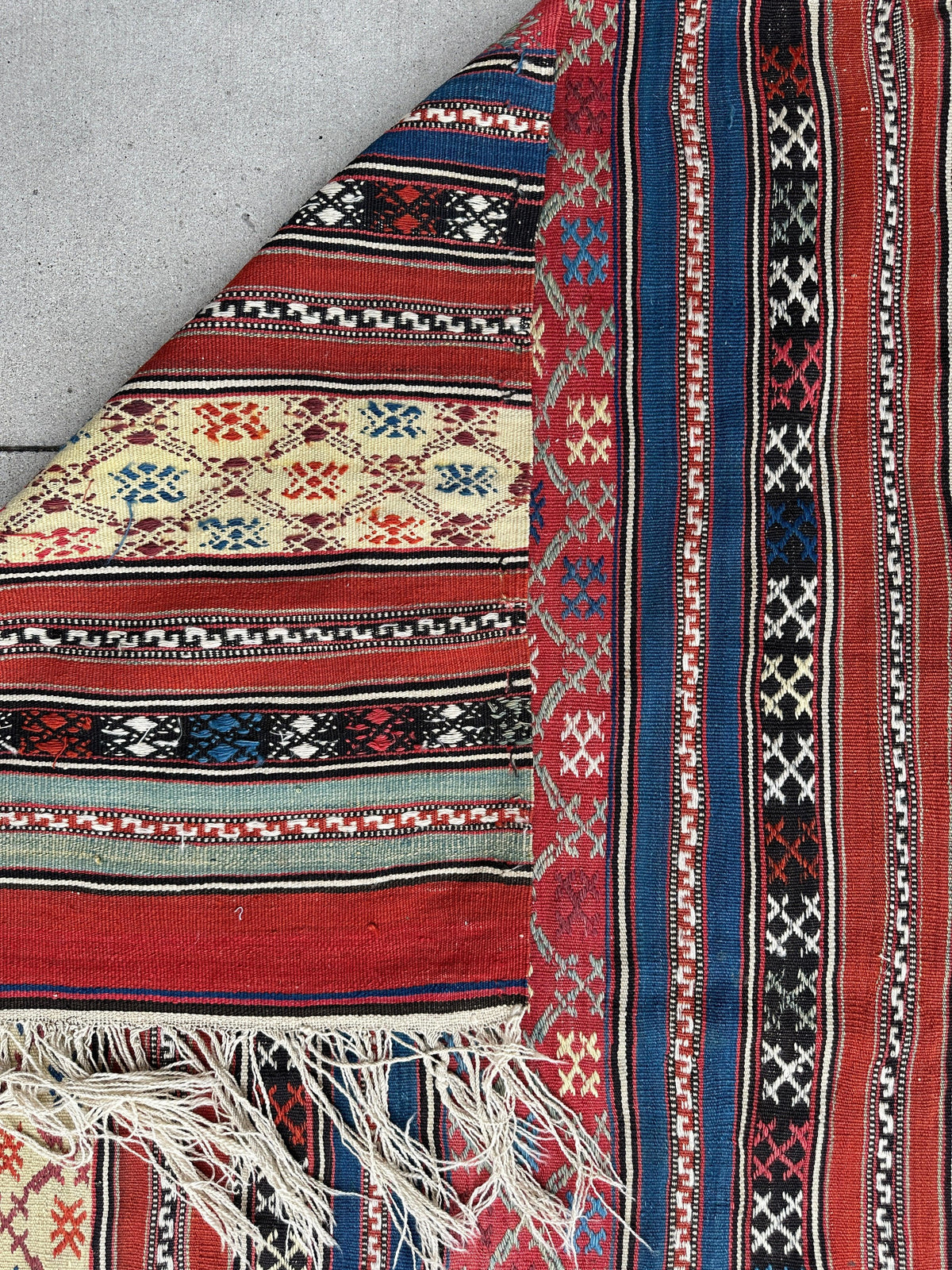Antique Shahsavan Soumak Rug 4'9" x 7'4", Hand-Woven Wool, c. 1900, view 11