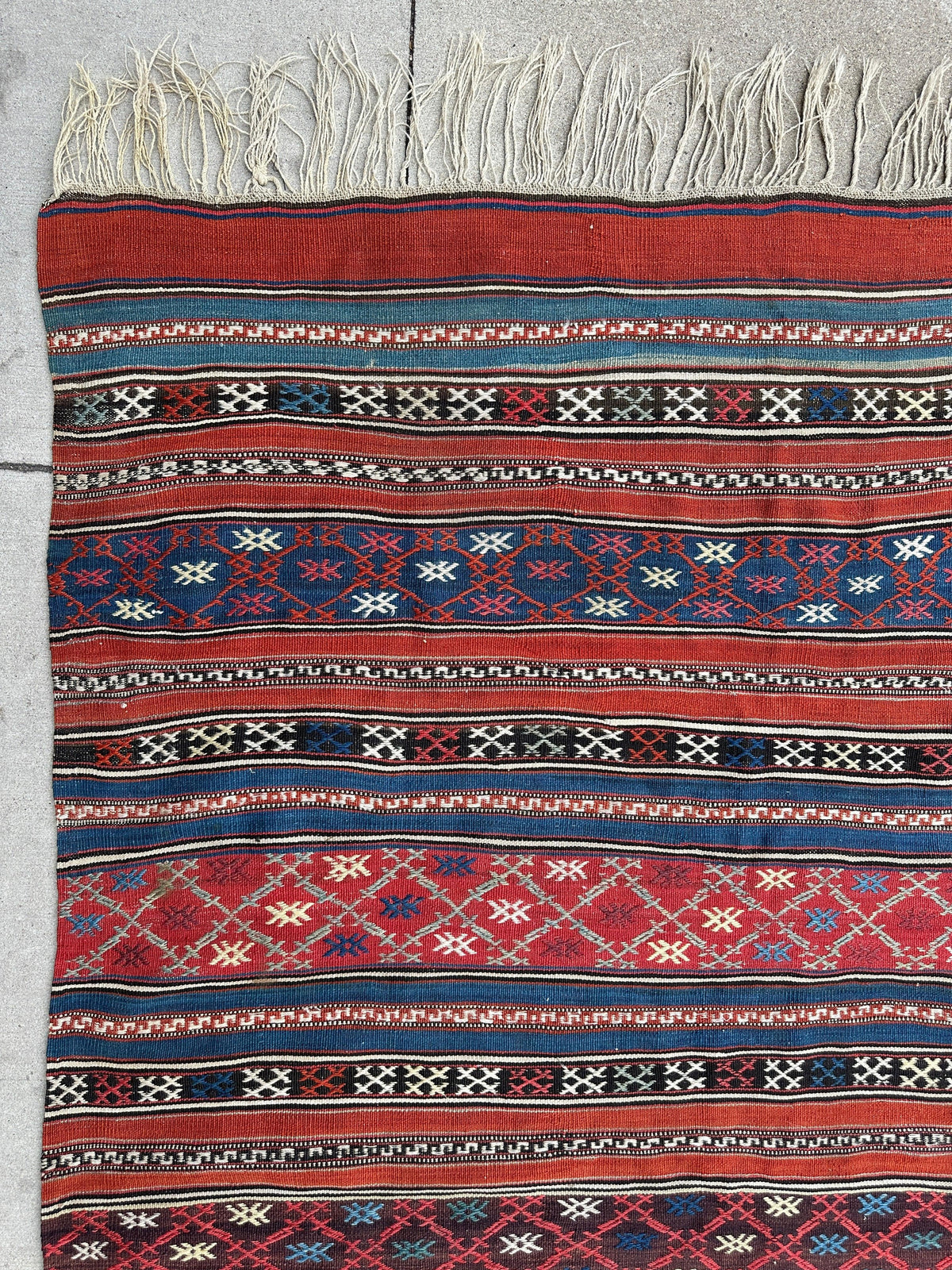 Antique Shahsavan Soumak Rug 4'9" x 7'4", Hand-Woven Wool, c. 1900, view 7