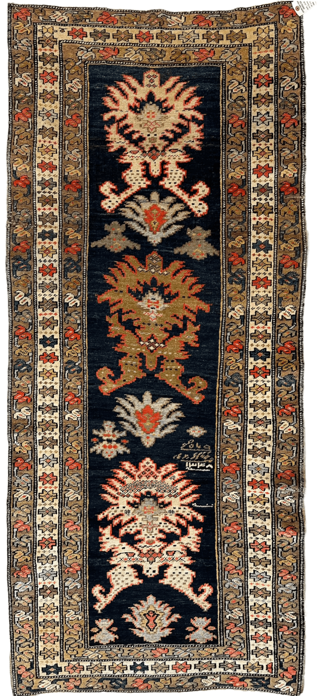 Antique Caucasian Karabakh Rug 3'3" x 7'1", Hand-Knotted Wool, c. 1929