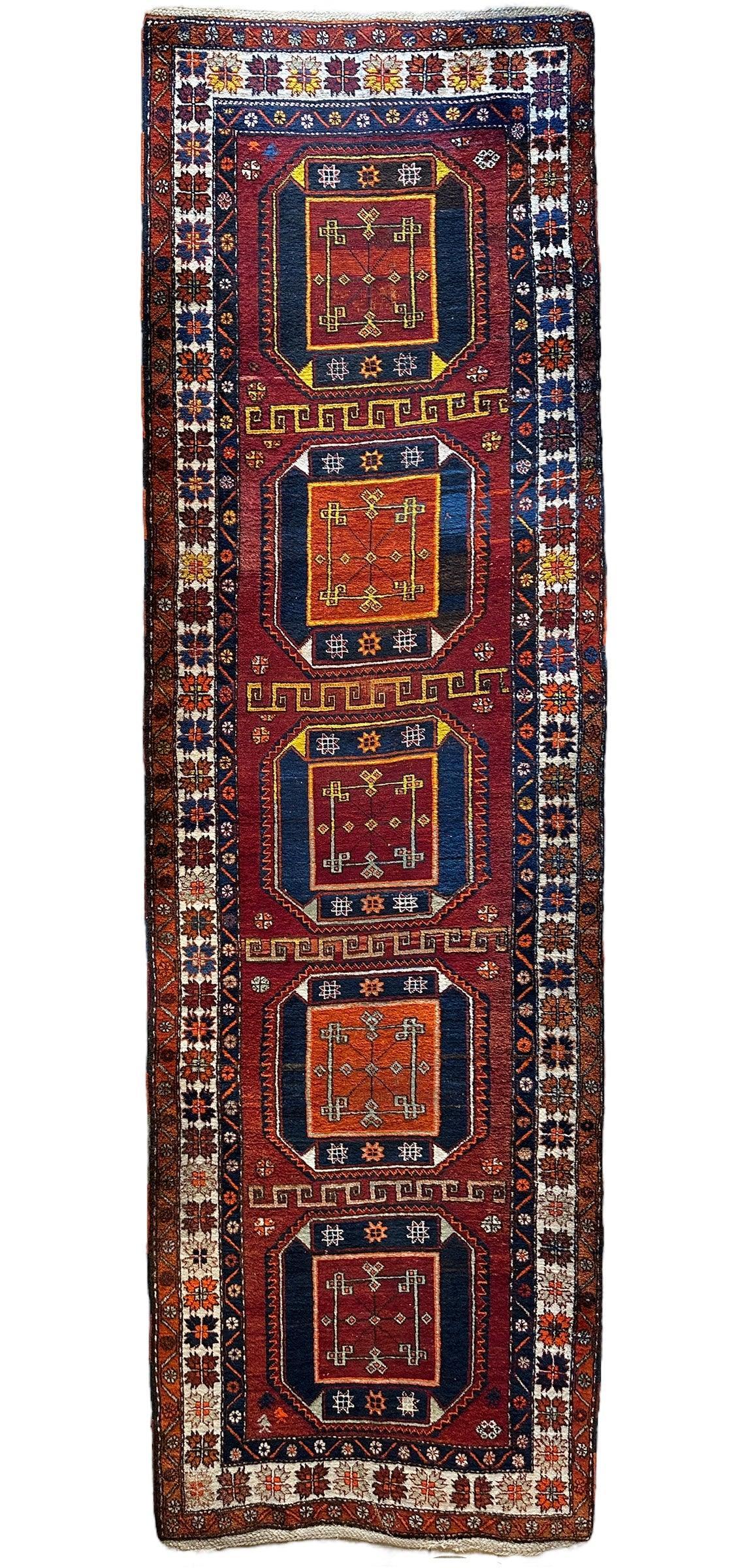 Vintage Persian Kurdish Runner 3'8" x 12'3", Hand-Knotted Wool