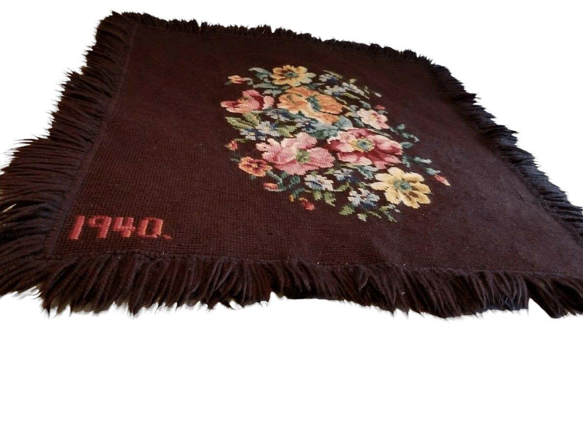 Vintage Needlepoint Tapestry 3'3" x 3'7", Wool, c. 1940, view 2