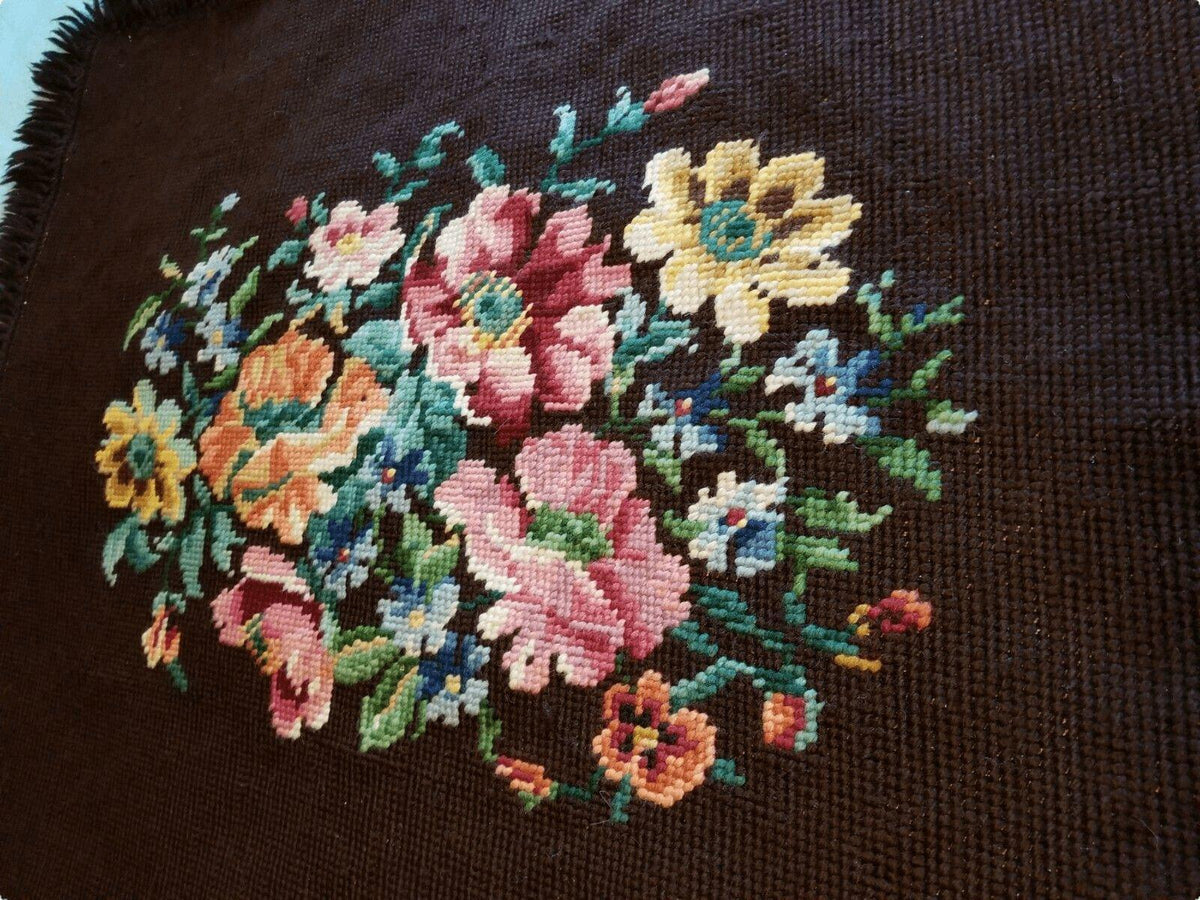 Vintage Needlepoint Tapestry 3'3" x 3'7", Wool, c. 1940, view 3