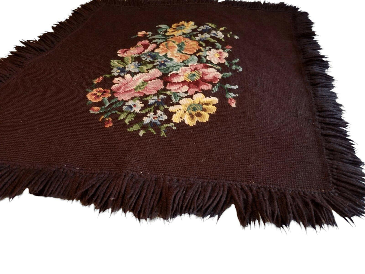 Vintage Needlepoint Tapestry 3'3" x 3'7", Wool, c. 1940, view 5
