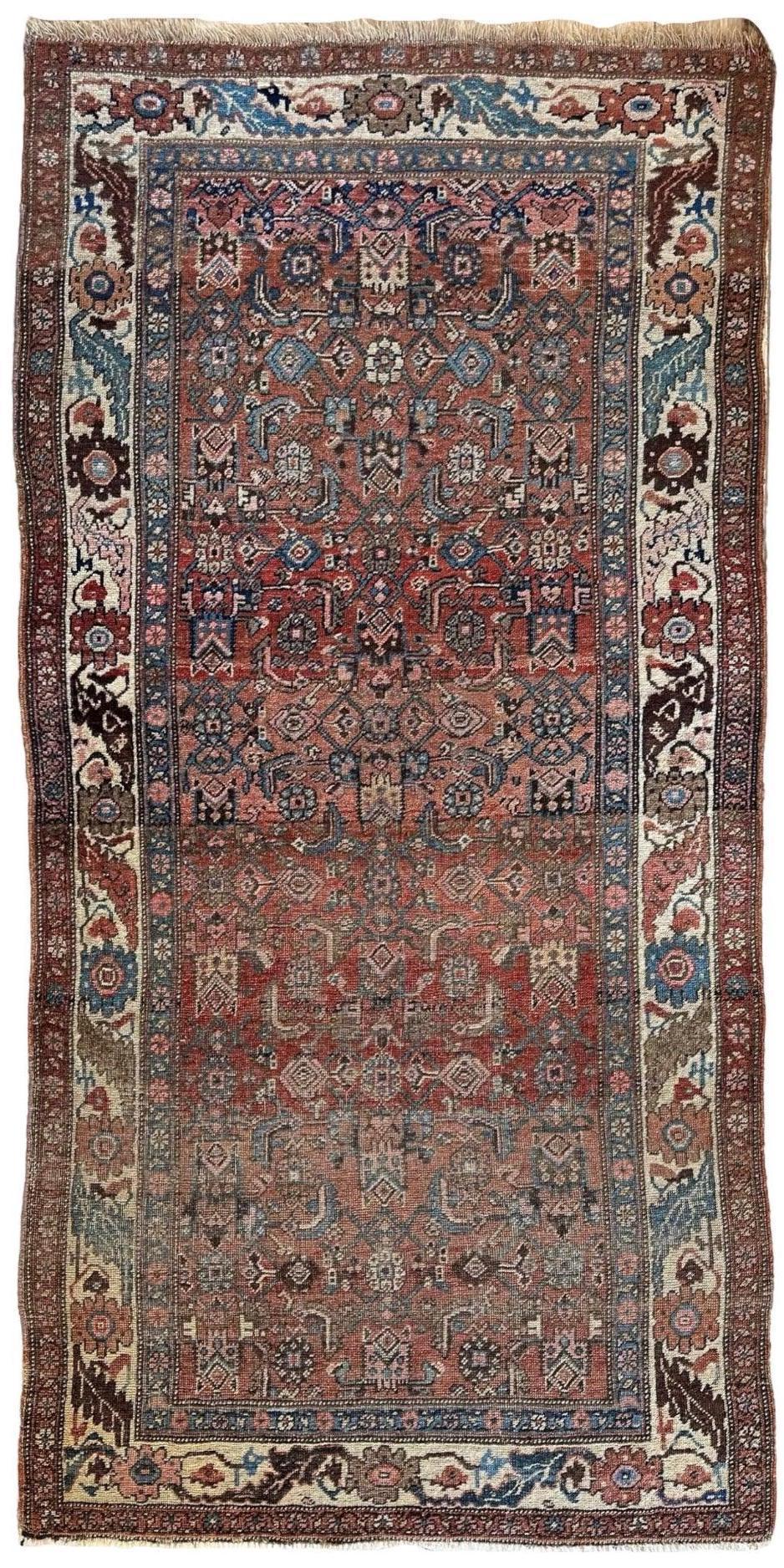 Antique Persian Hamadan Rug 3'10" x 7'4", Hand-Knotted Wool, c. 1900