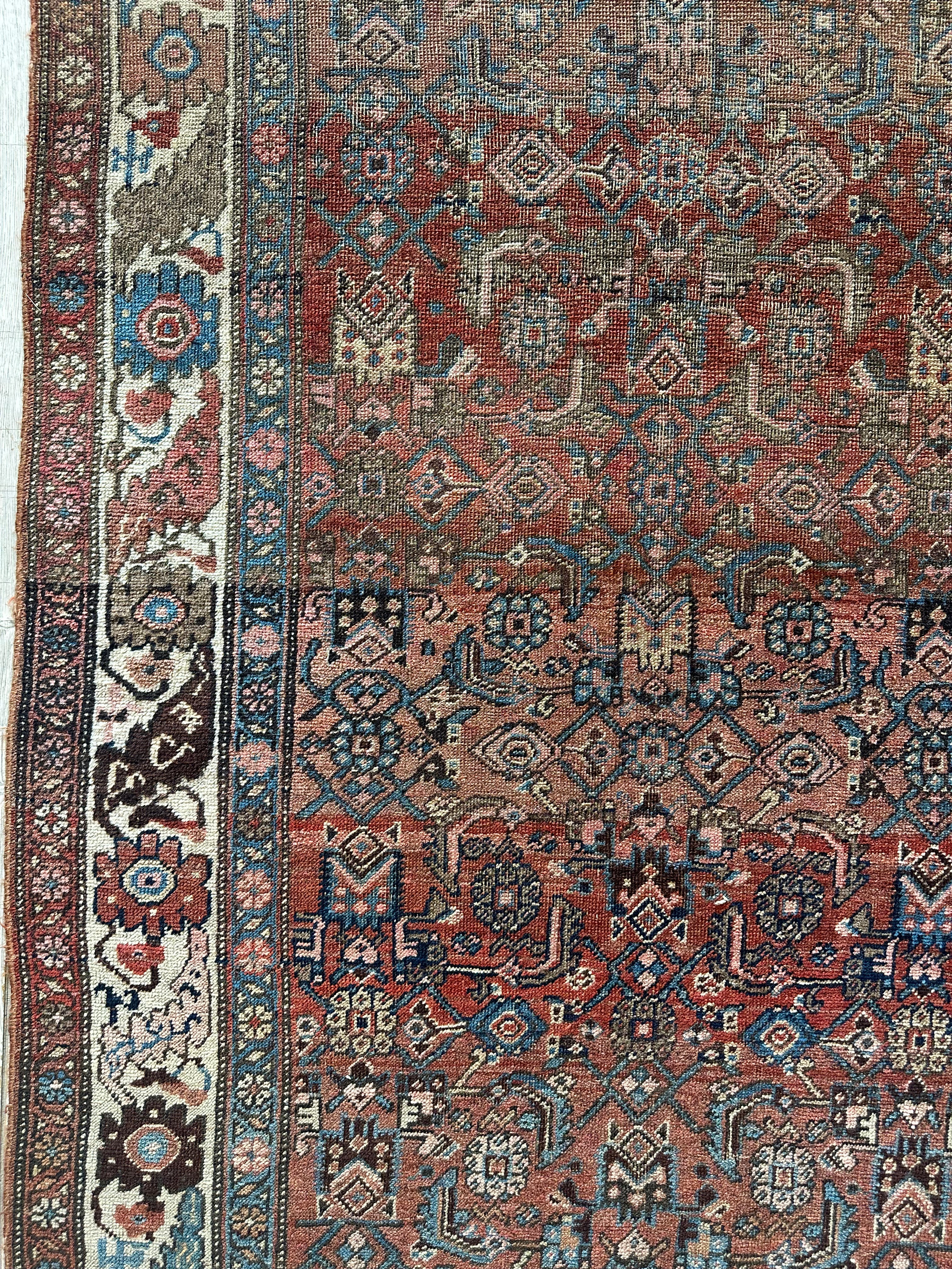 Antique Persian Hamadan Rug 3'10" x 7'4", Hand-Knotted Wool, c. 1900, view 10