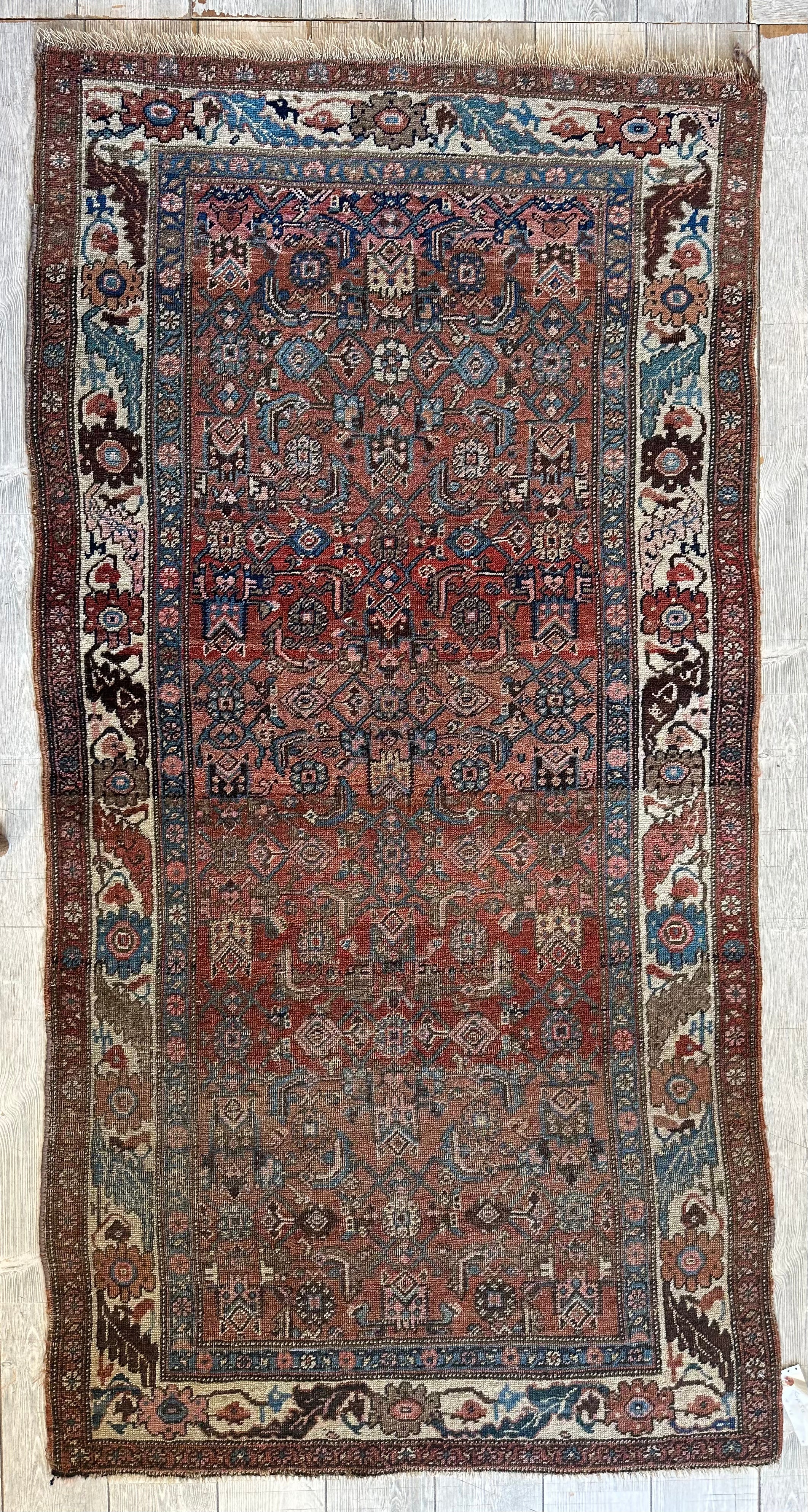 Antique Persian Hamadan Rug 3'10" x 7'4", Hand-Knotted Wool, c. 1900, view 4