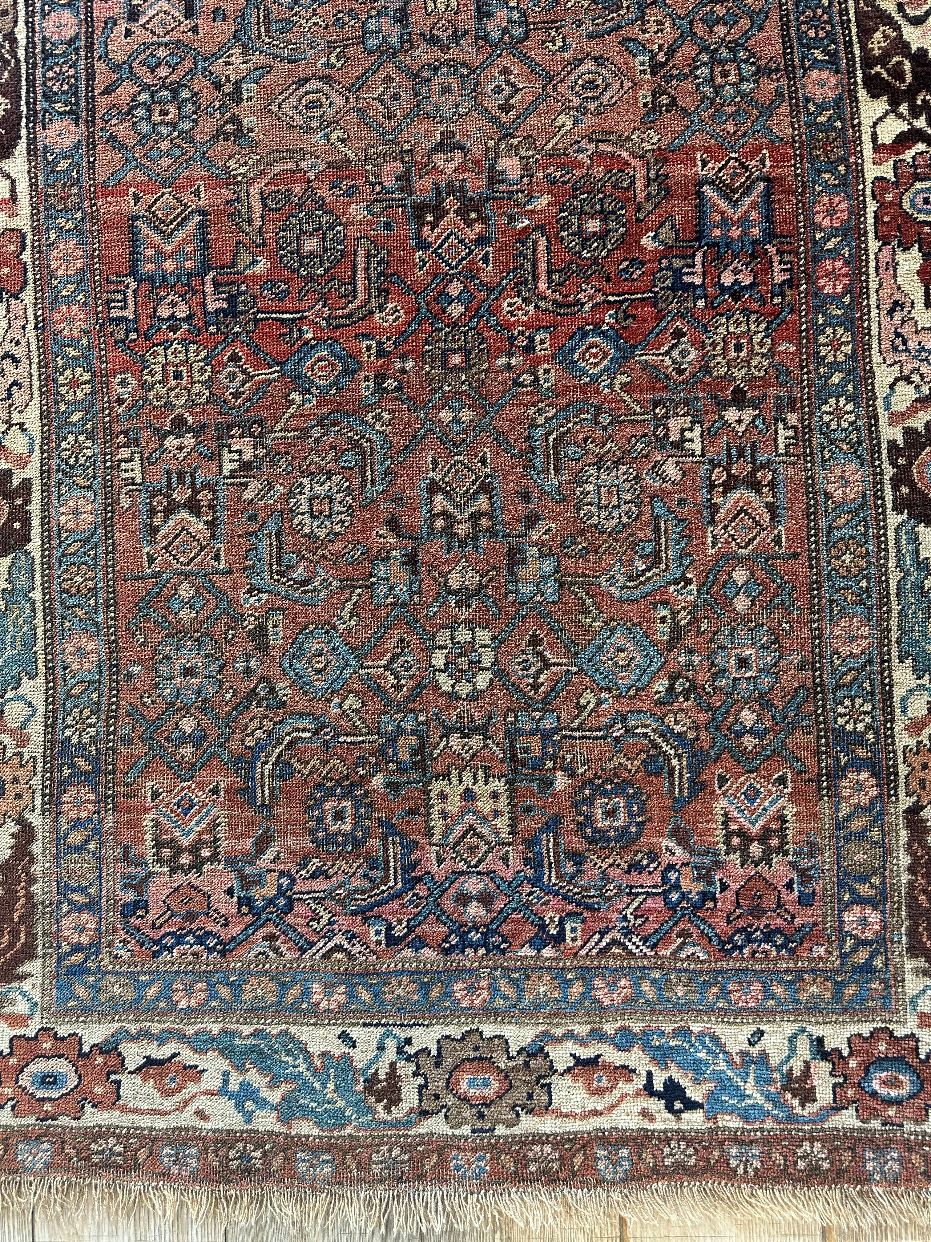 Antique Persian Hamadan Rug 3'10" x 7'4", Hand-Knotted Wool, c. 1900, view 6