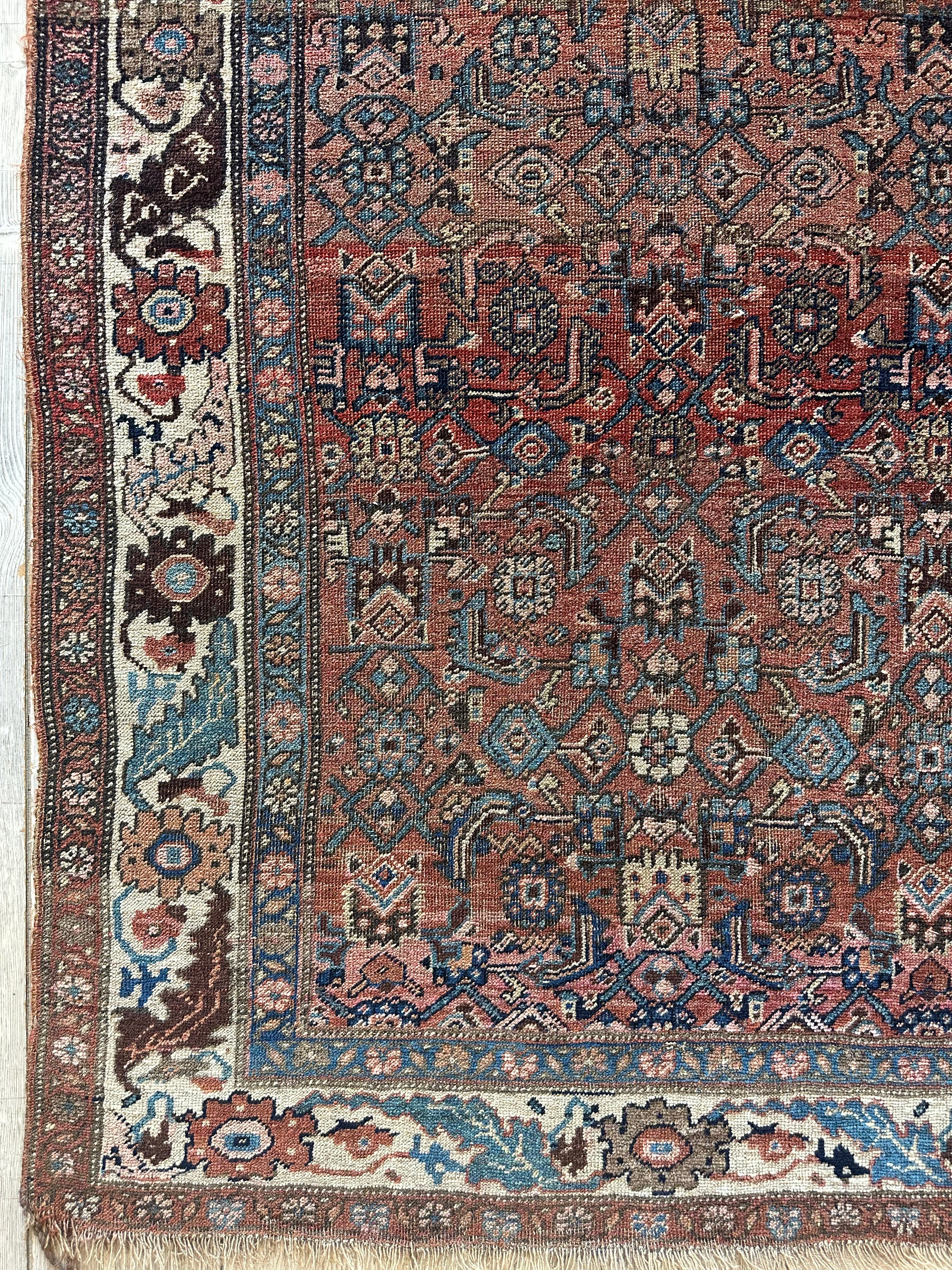 Antique Persian Hamadan Rug 3'10" x 7'4", Hand-Knotted Wool, c. 1900, view 7