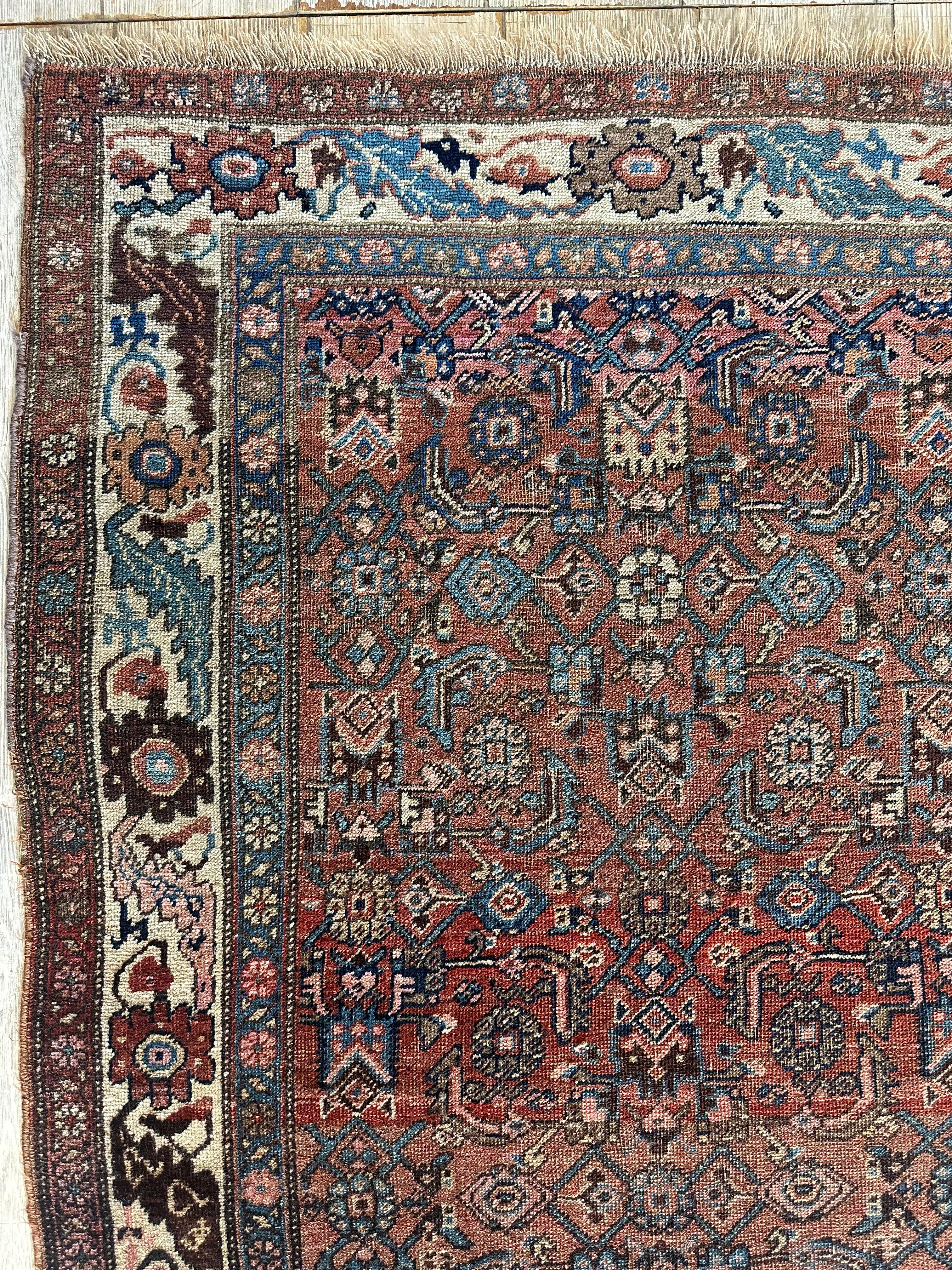 Antique Persian Hamadan Rug 3'10" x 7'4", Hand-Knotted Wool, c. 1900, view 8