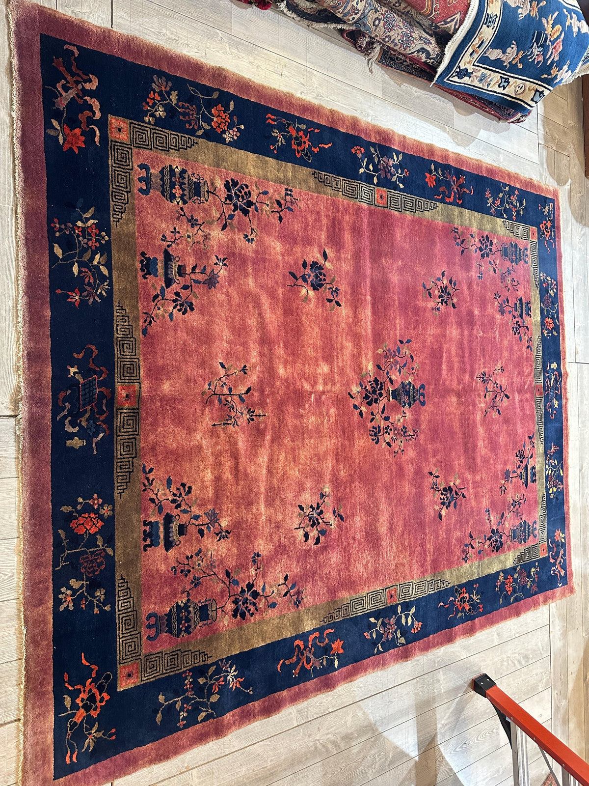 Antique Chinese Rug 8'2" x 9'9", Hand-Knotted Wool, Art Deco, view 11